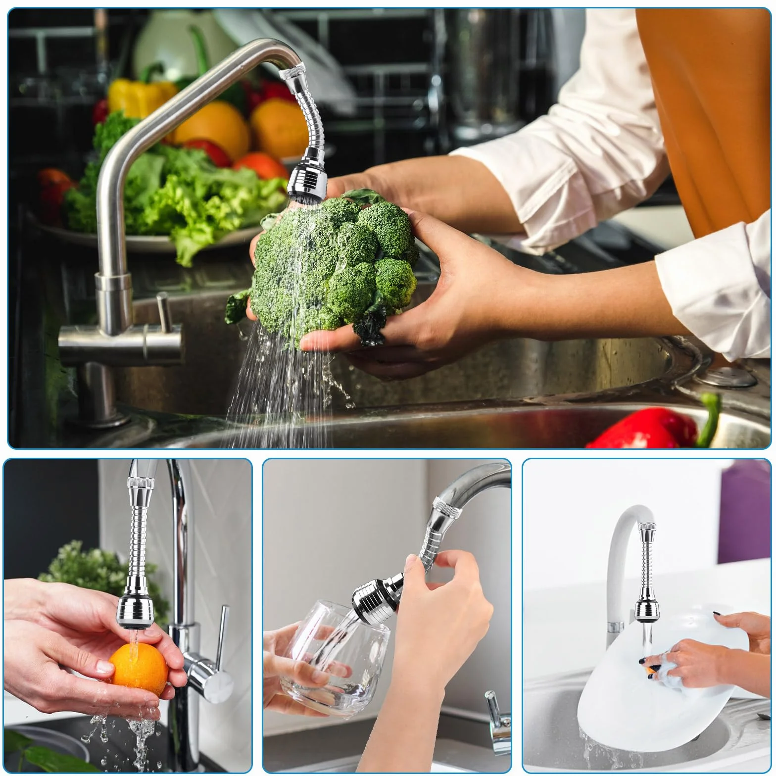 Robinet Cuisine Pivotant 360° Douchette 2 Pièces, Robinetterie de Cuisine Aérateur Rallonge