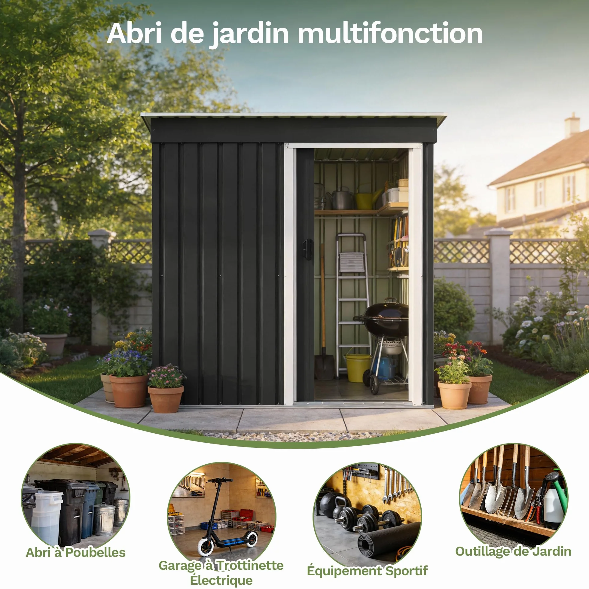 Devoko Abri de Jardin métallique 5x3 ft, Rangement extérieur ventilé résistant intempéries Noir