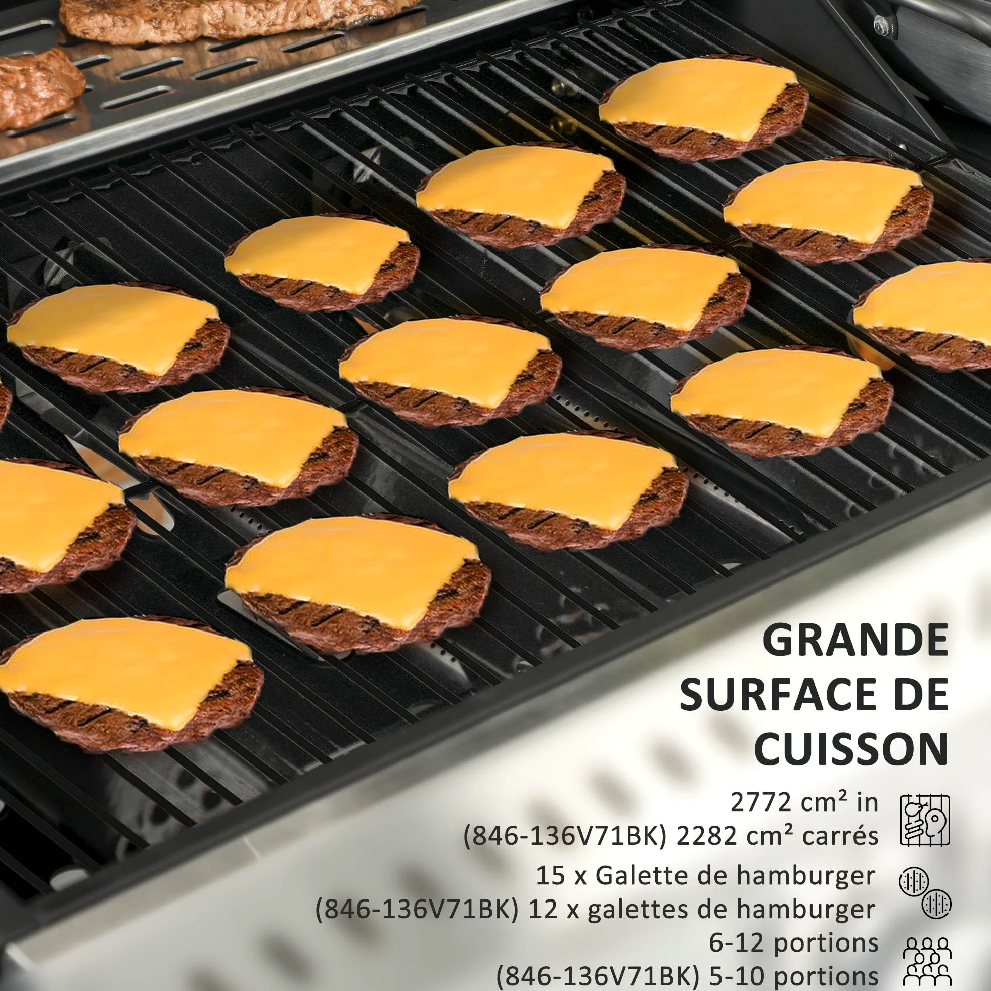 Outsunny Barbecue à gaz 4+1, barbecue au gaz propane 12,5 kW chariot de BBQ avec roulettes, grille chauffante, étagères, thermomètre, décapsuleur, noir