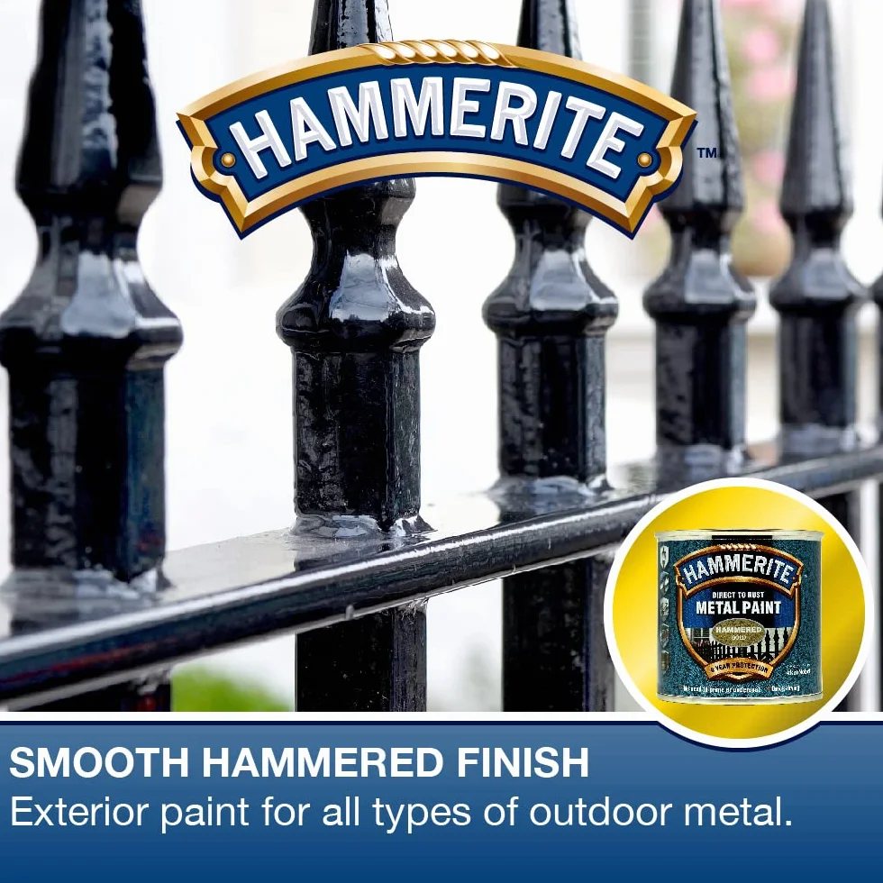 Hammerite Peinture directe à la Rouille extérieur Finition martelée Dorée Résistante Corrosion Protection 8 Ans 250 ML
