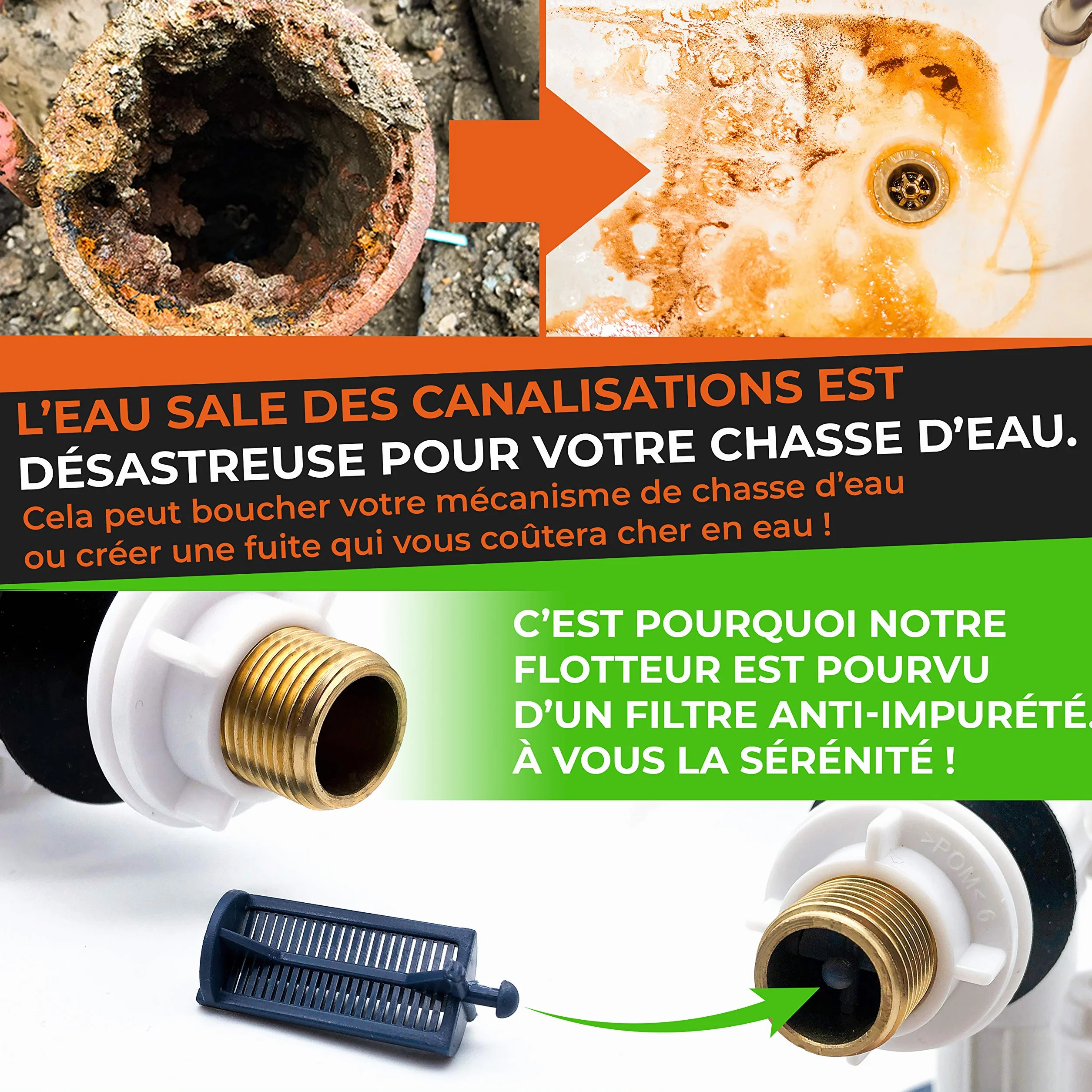 Flotteur WC Durable Robinet à Mécanisme Horizontal pour Toilette avec Joint et Filtre Garantie 10 ans