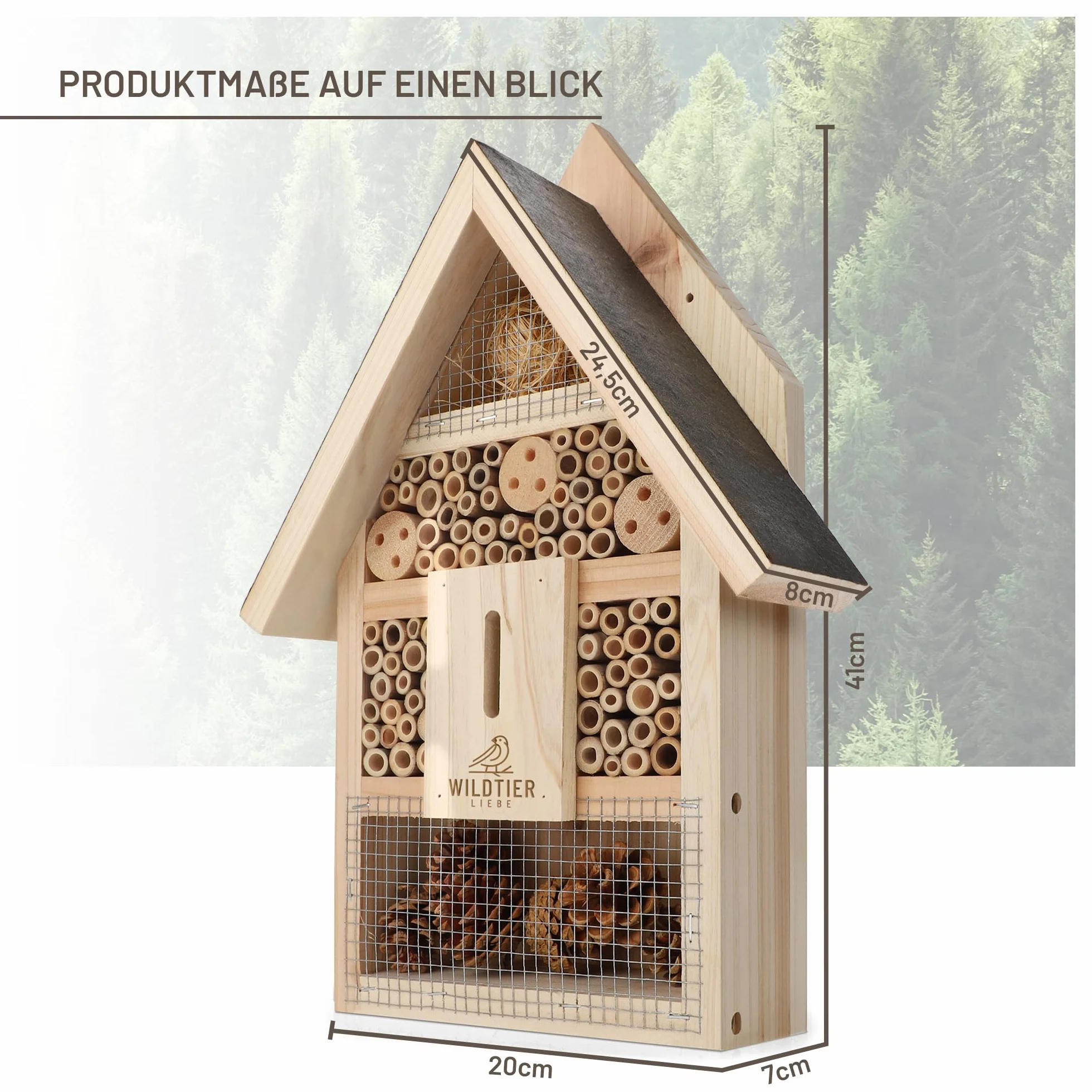 wildtier liebe Hôtel à insectes - Grand hôtel à abeilles non traité avec appât - En bois massif vissé - Maison à insectes pour abeilles, coccinelles et papillons