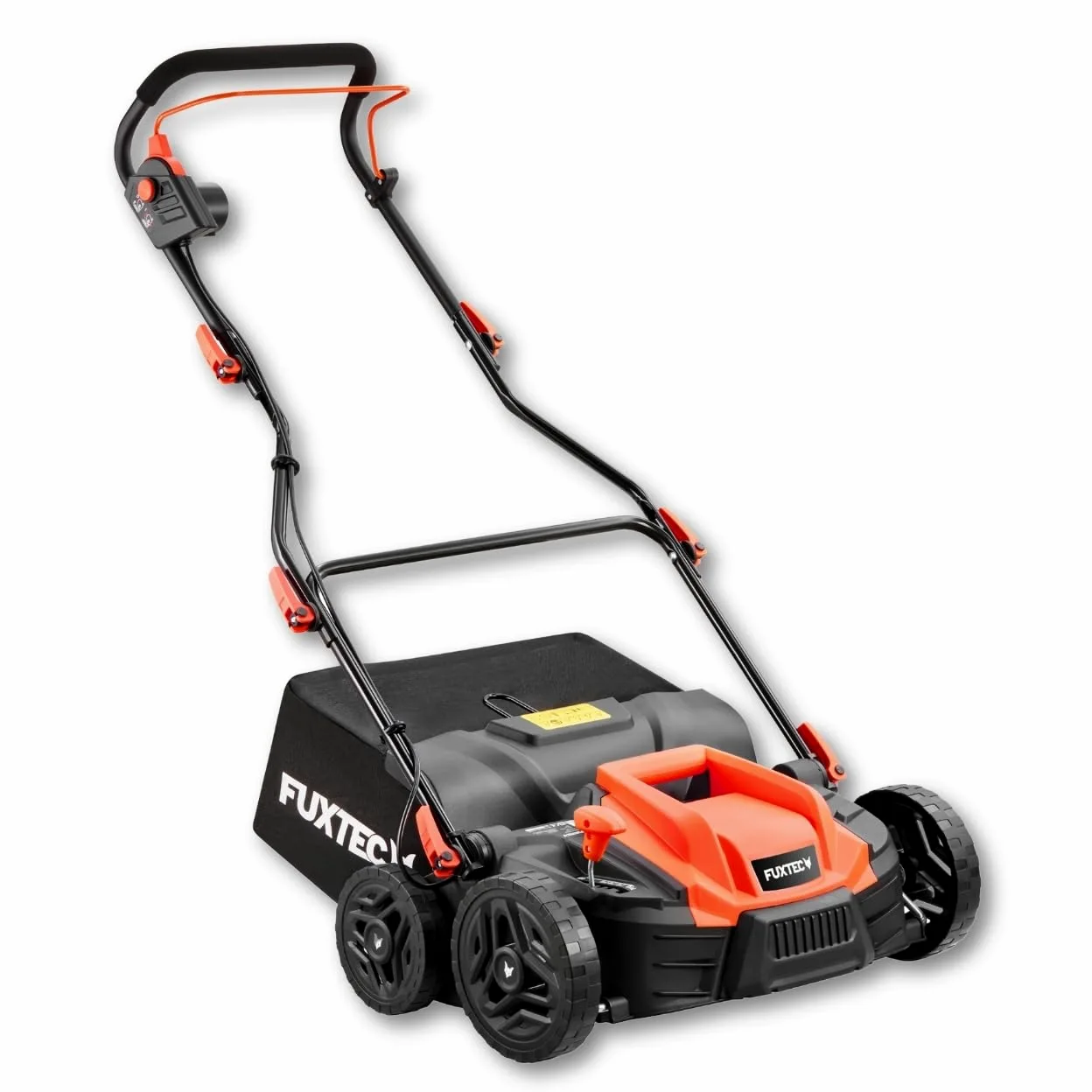 FUXTEC Scarificateur électrique FX-EV360, aérateur de gazon avec 1500 watts de puissance, largeur de travail 36 cm et réglage de la profondeur sur 5 niveaux, bac de ramassage 45 L