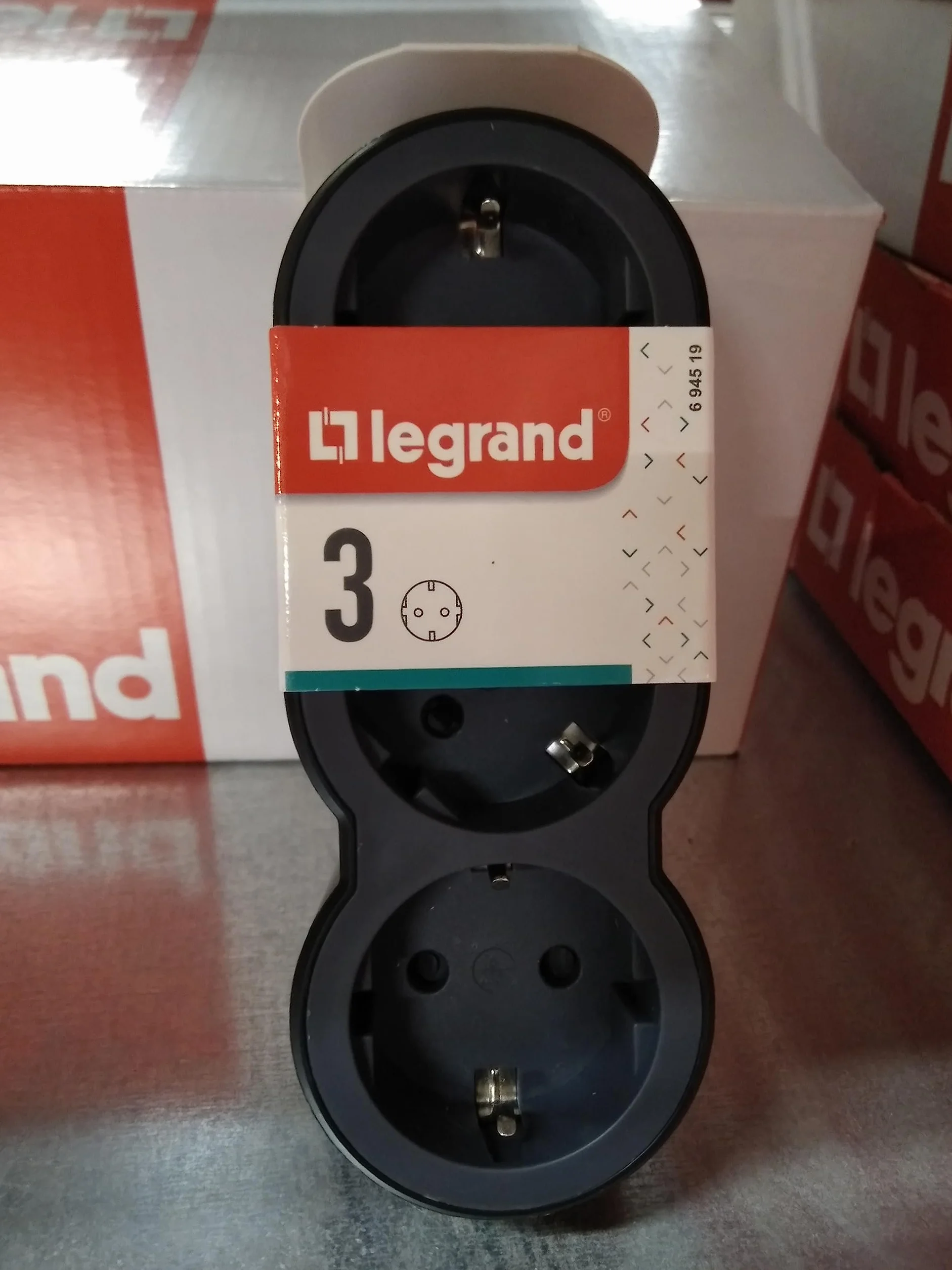 Legrand Multiprise 2P+T 3 Prises Horizontal Noir/Gris Foncé