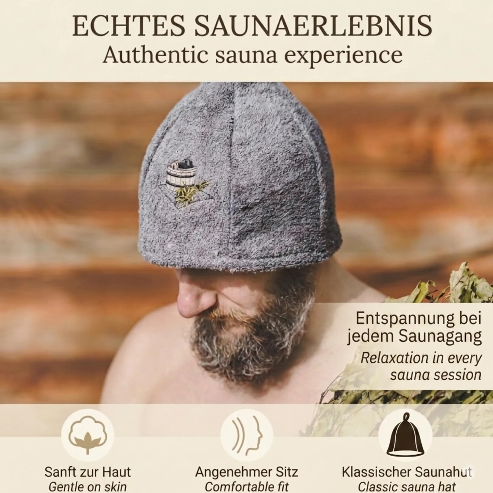 Bonnet de Sauna en Laine avec Broderie, 6 Couleurs, Casquette de Bien-être pour Homme et Femme