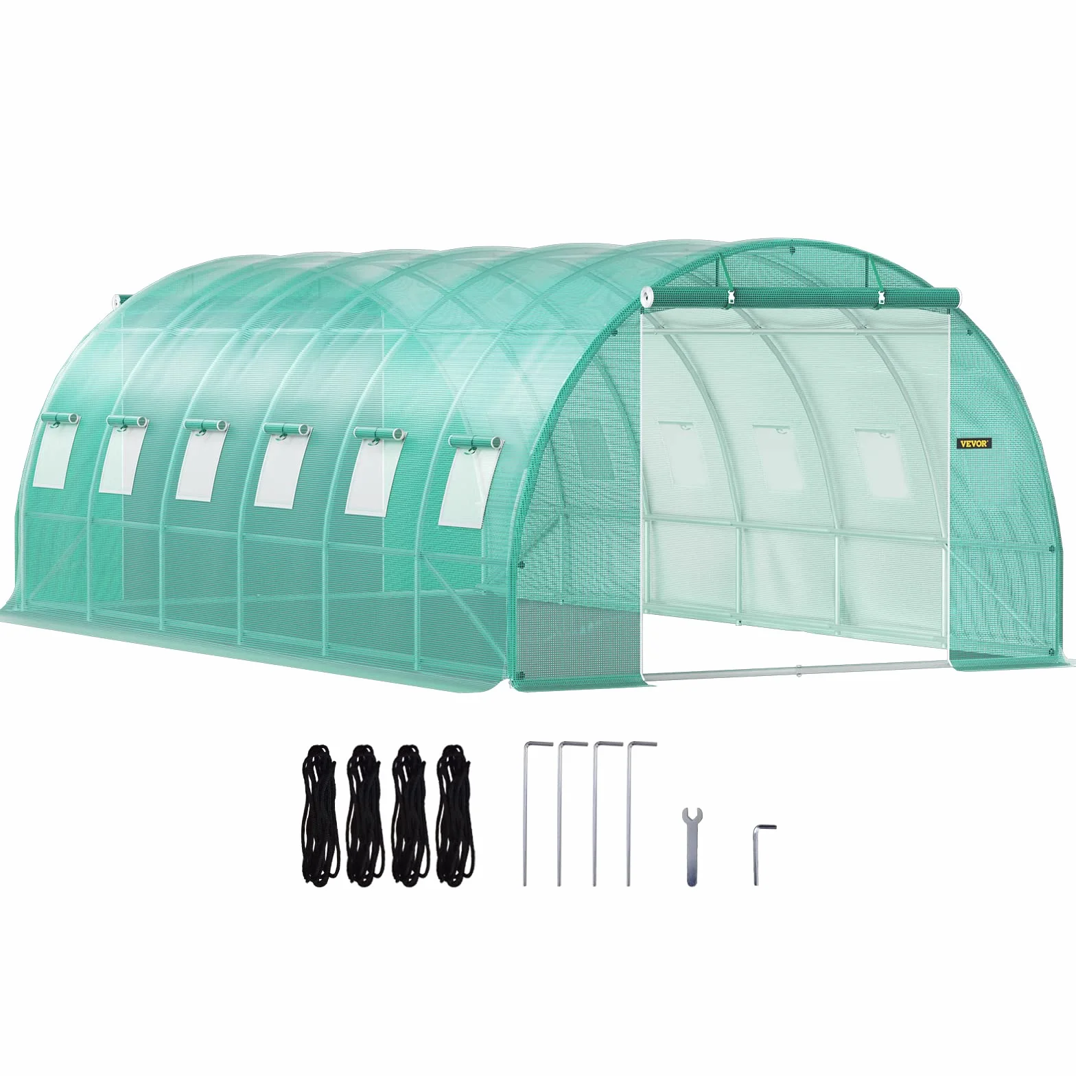 VEVOR Serre Tunnel Jardin 6,1x3x2,1 m Tente Abri Plantes Cadre en Acier Galvanisé Couverture Étanche PE 3 Poutres Supérieures 4 Poteaux Diagonaux 2 Portes 12 Fenêtres pour Cultiver Légumes Fleurs Vert
