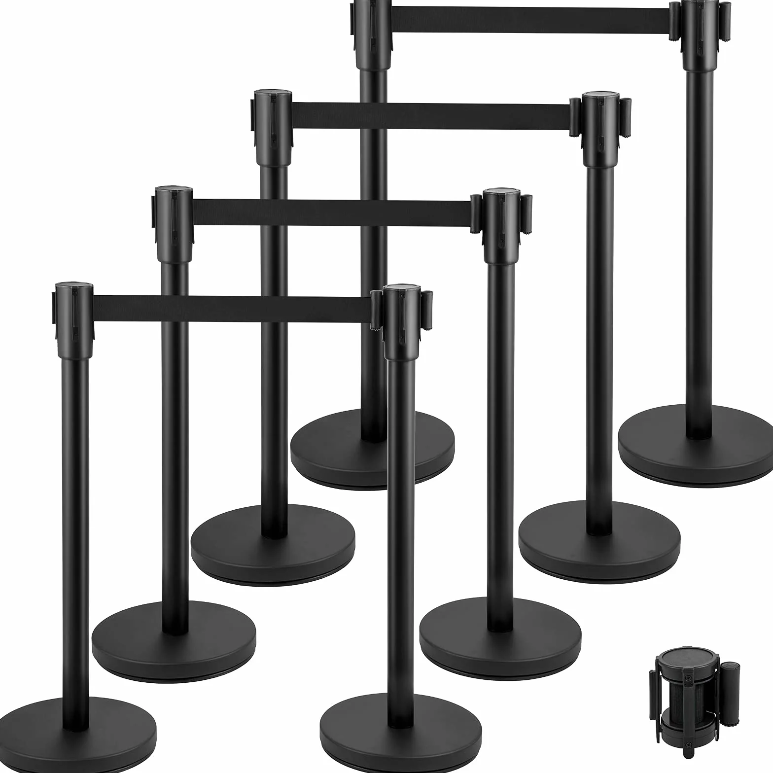 VEVOR Poteau de Guidage 8PCs, Barrière de Balisage avec 2 Rubans Rétractables 2m pour Contrôle de Foules