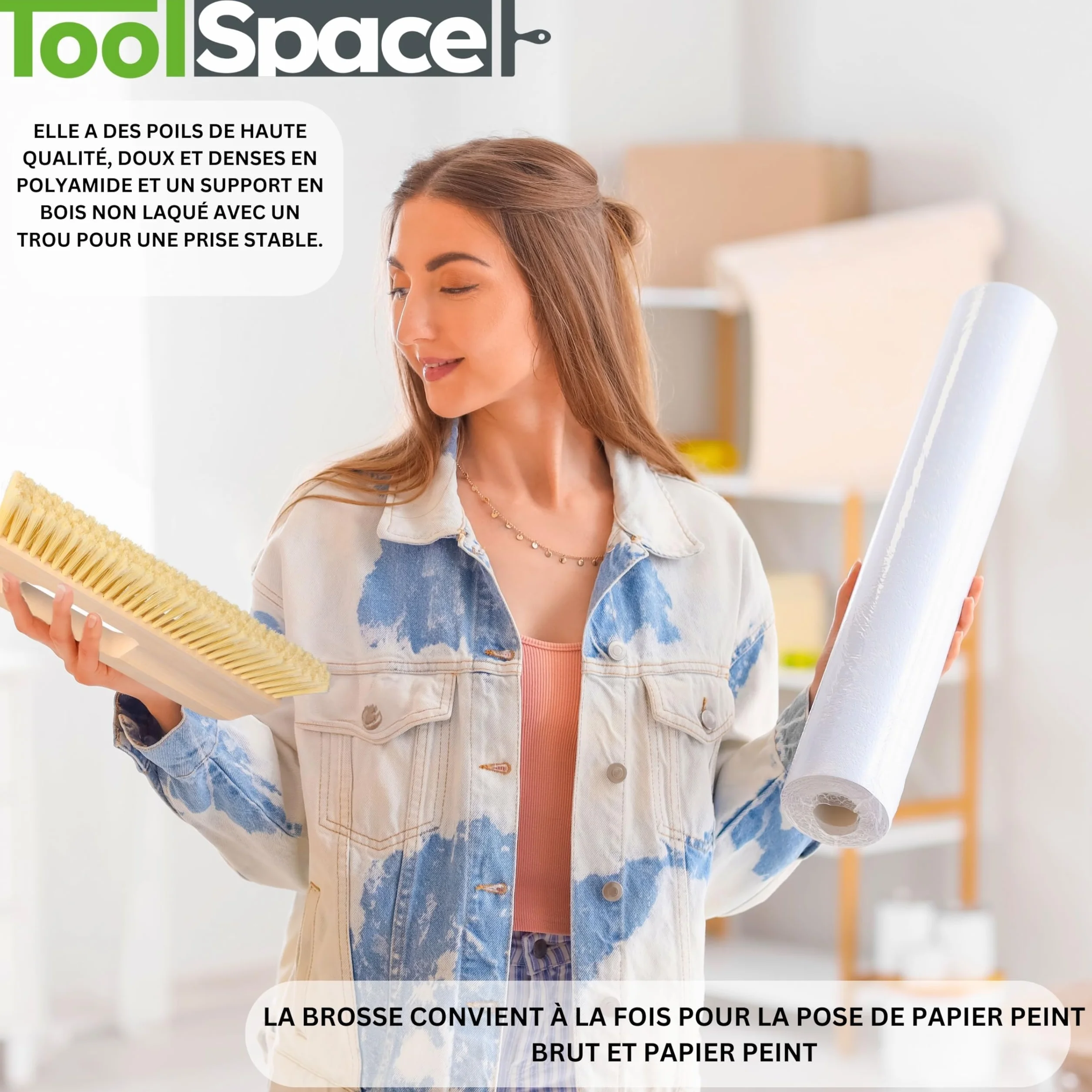 ToolSpace Brosse à Tapisser 30 cm Brosse Papier Peint à Maroufler Outil de Lissage Manche en Bois