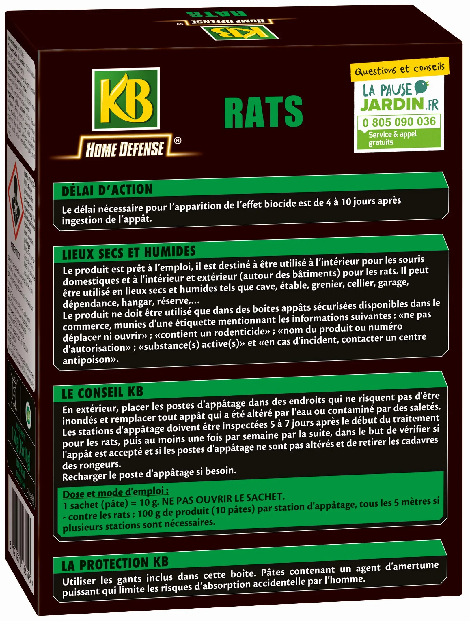 KB HOME DEFENSE RATPAT Pâtes Anti-Rats 150g - 15 pâtes prêtes à l'emploi - Action radicale - Actif dès la première Ingestion - pour lieux secs et humides