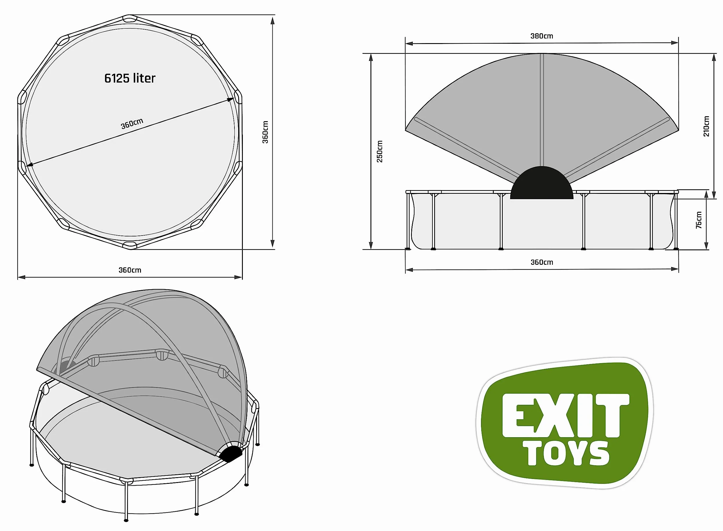 EXIT Toys Piscine Hors Sol Ronde ø 360 x 76 cm avec Voile d’Ombrage et Pompe Filtrante – Piscine Tubulaire pour Enfants et Familles – TÜV CE en 16582 – Wood – Marron
