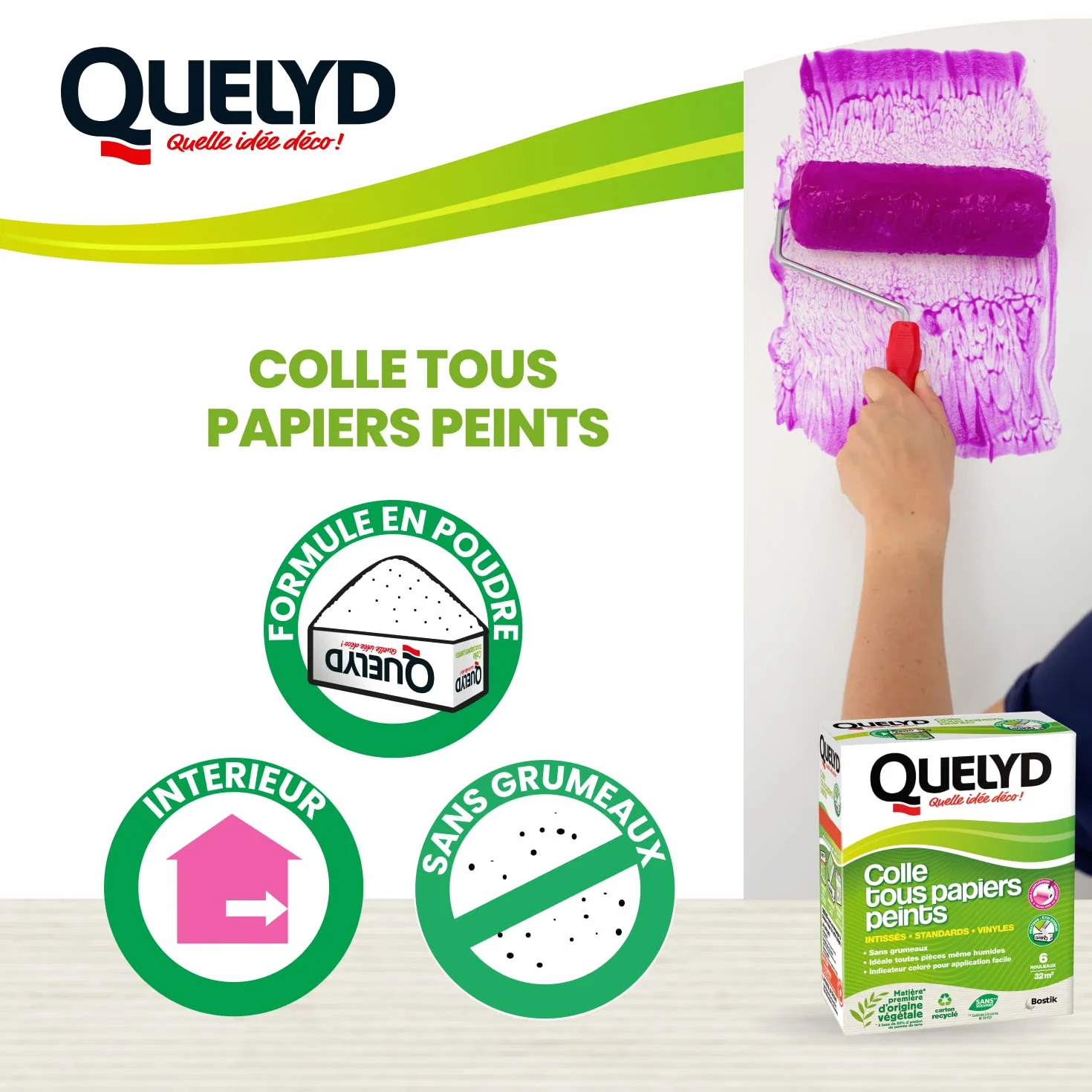 Quelyd Colle Tous Papiers Peints Indicateur Coloré 300 g 6 Rouleaux 32 m²