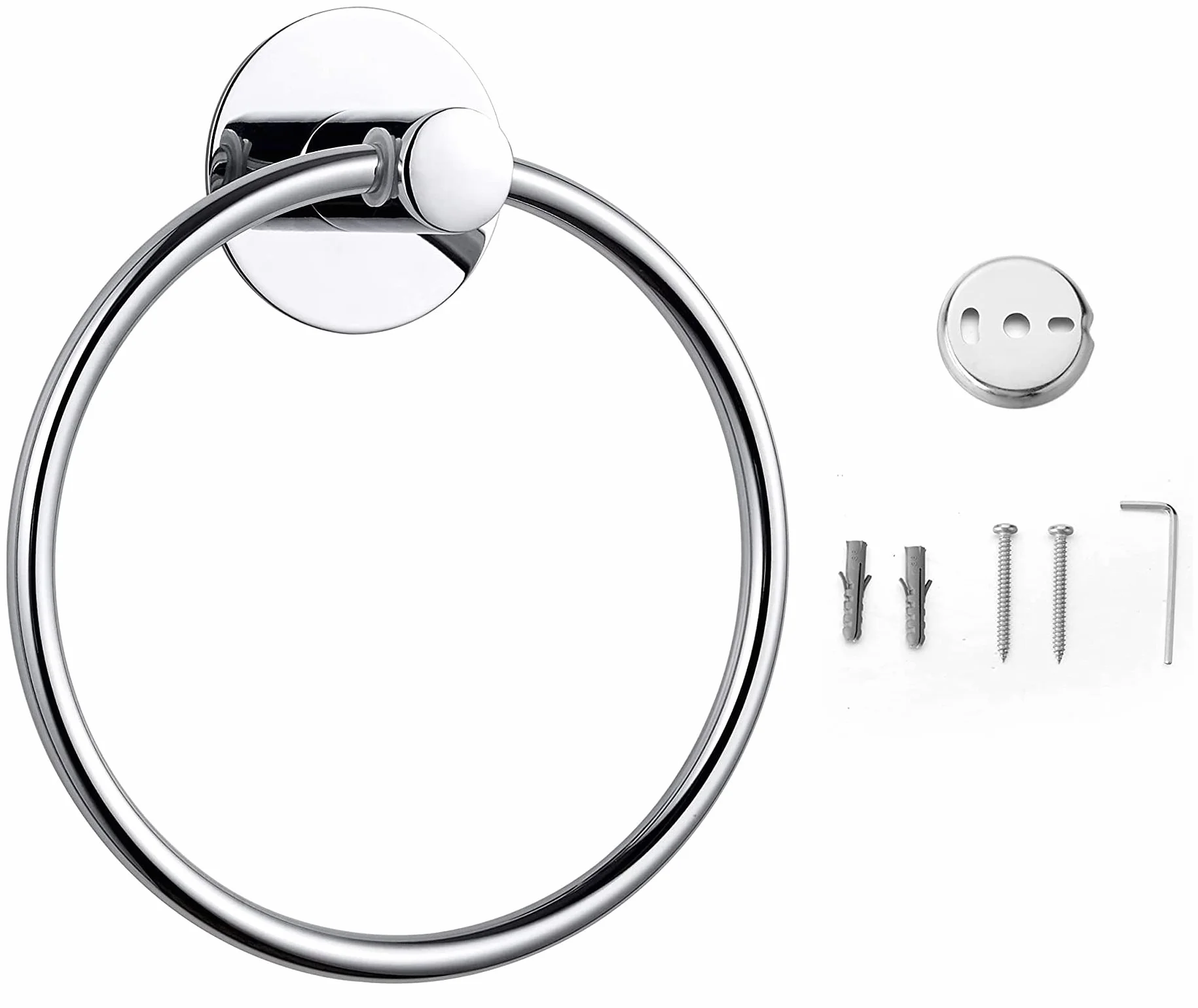 Porte Serviette Acier Inoxydable 16 cm Mural Rond Argent pour Salle de Bains