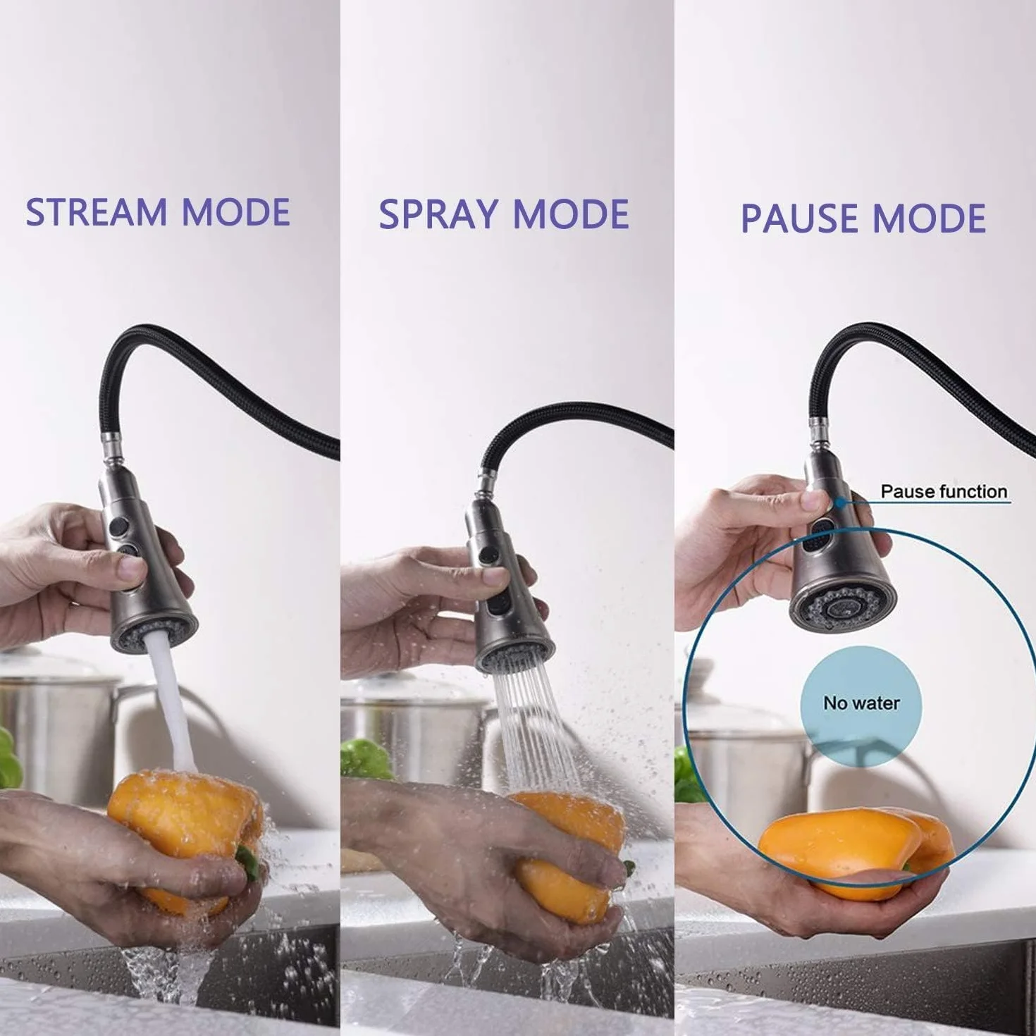 Robinet Cuisine avec Douchette Extensible Mitigeur Acier Inoxydable Rotatif 360° 3 Modes Réglage Débit