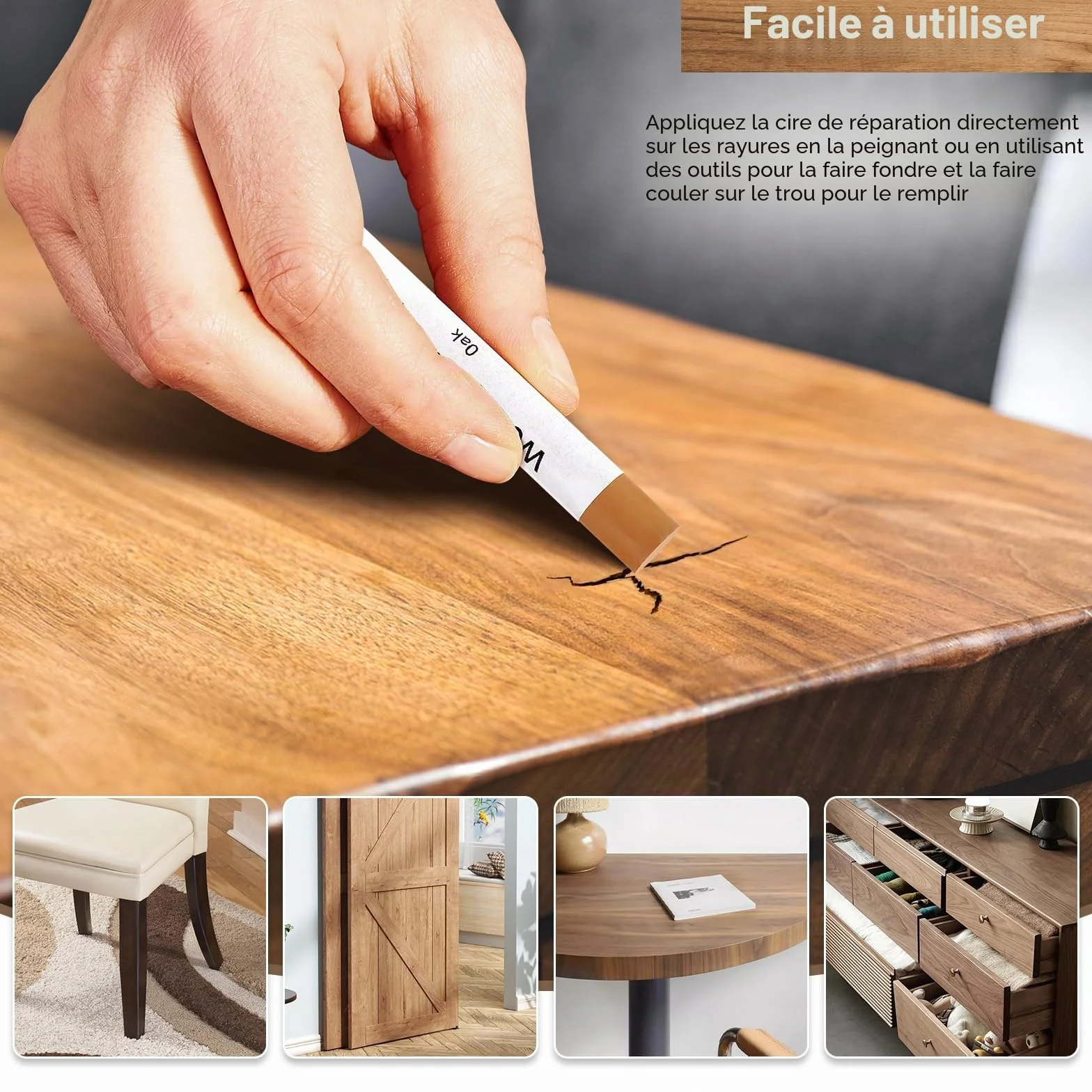 Kit de crayons de cire pour réparation de meubles, bâton de mastic, marqueurs de retouche multi-surfaces