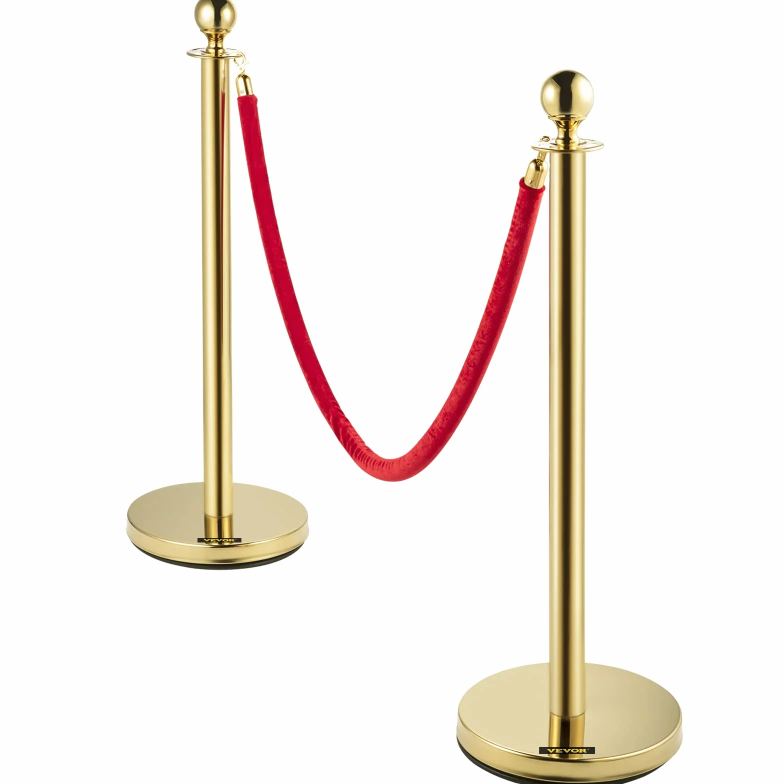 VEVOR Poteau de Guidage Doré 2PCs, Barrière de Balisage avec Corde Velours Rouge 1,5m pour Contrôle de Foules