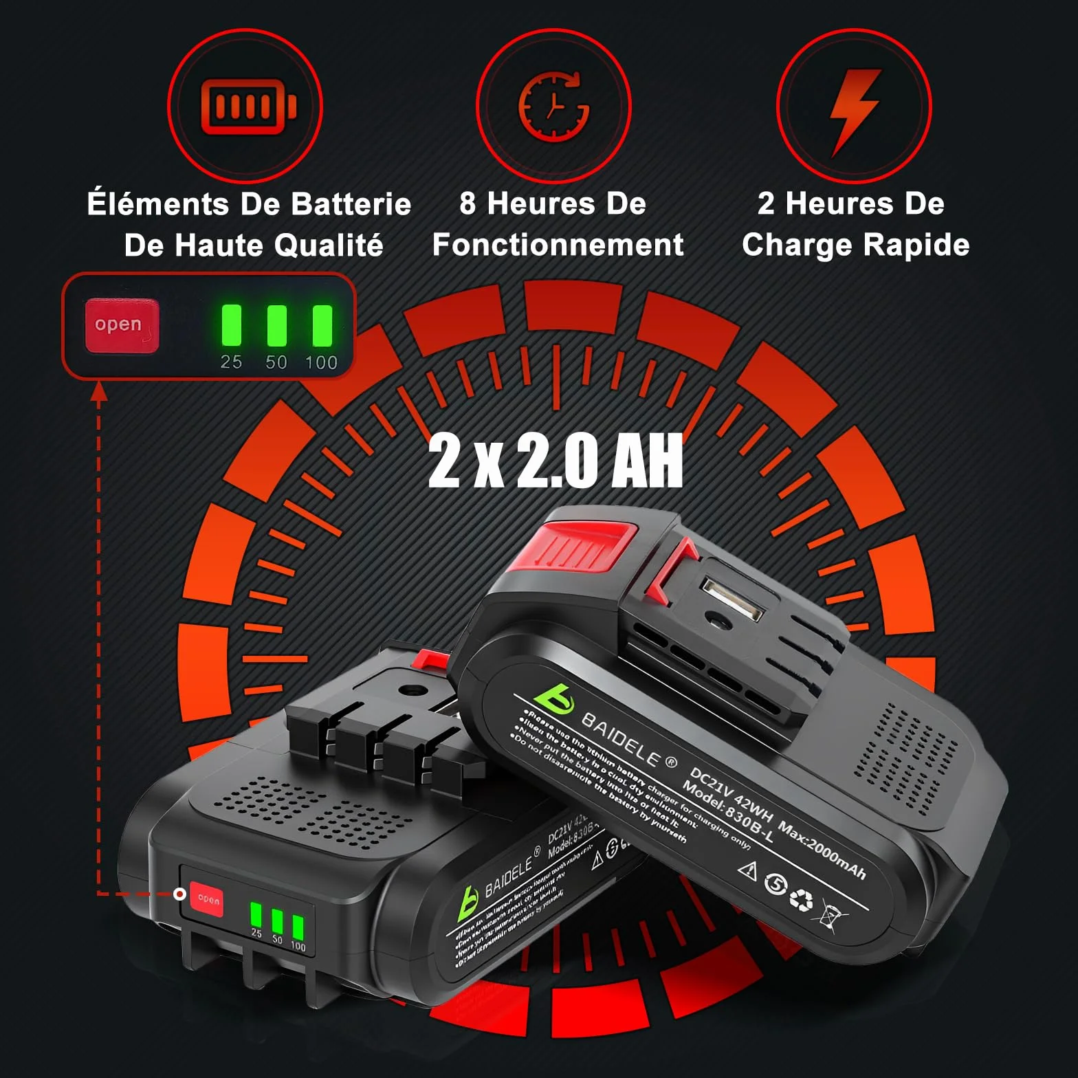 Secateur Electrique Sans Fil, 35mm Secateur a Batterie avec 2 x 2,0AH Batteries au Lithium, 8 Heures D'utilisation, Poignée Anti-Fatigue, Idéal Pour La Taille Des Jardins, Des Vergers et Des Vignobles