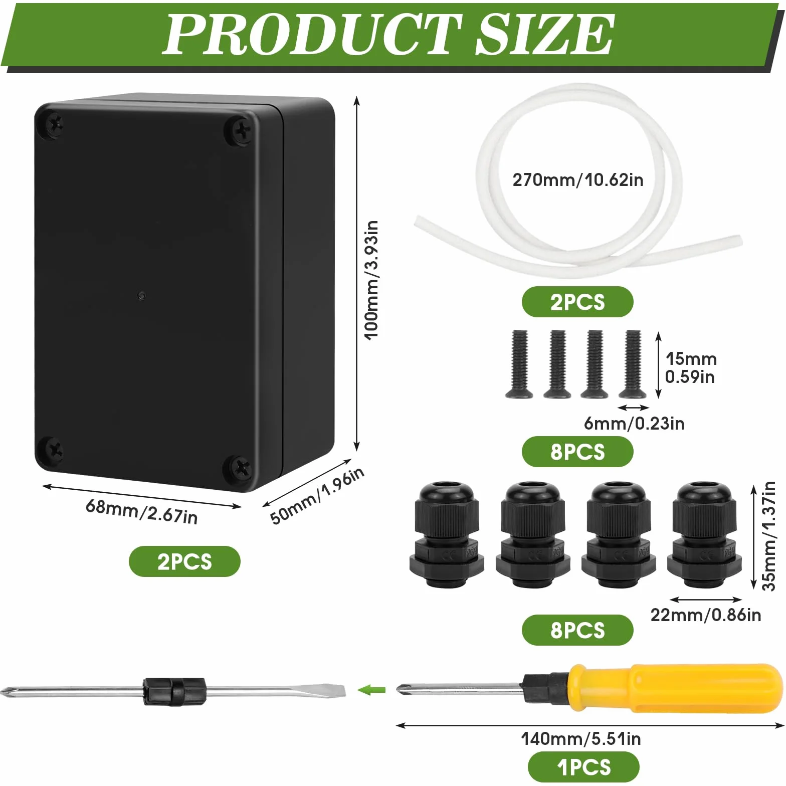 Boîte de Dérivation Étanche IP65 2 Pièces 100 x 68 x 50 mm avec Presse-étoupes pour Bricolage Électronique