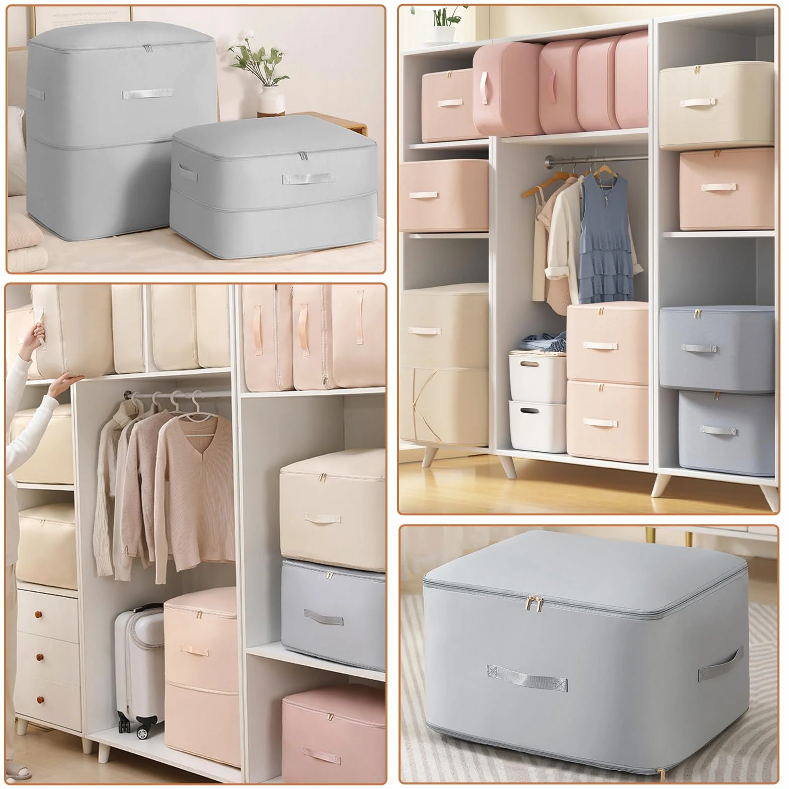 Sac de Rangement Vetement Éclair 120L, Rangement et Organisation des Vêtements, Boîte de Rangement avec Poignée Renforcée, pour Couettes, Oreillers, Vêtements, Literie, Couverture