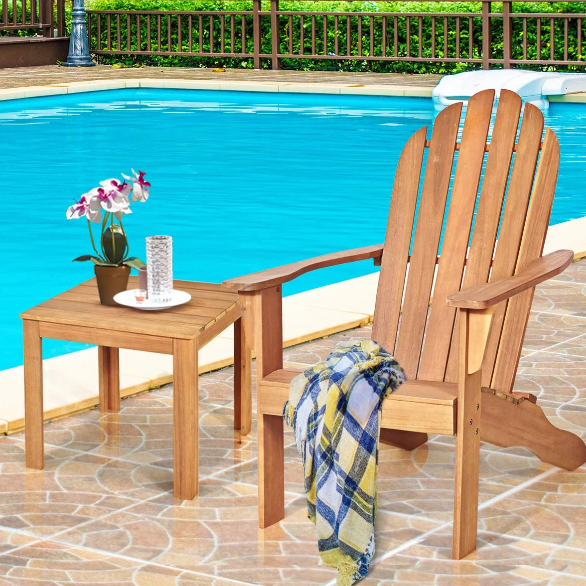 GIANTEX Fauteuil de Jardin en Bois, Fauteuil Adirondack avec Accoudoirs& Dossier Confortable, Chaise de Relaxation, Supporte 160 kg, Chaise Longue Exterieur pour Jardin, Patio, Terrasse (Naturel)