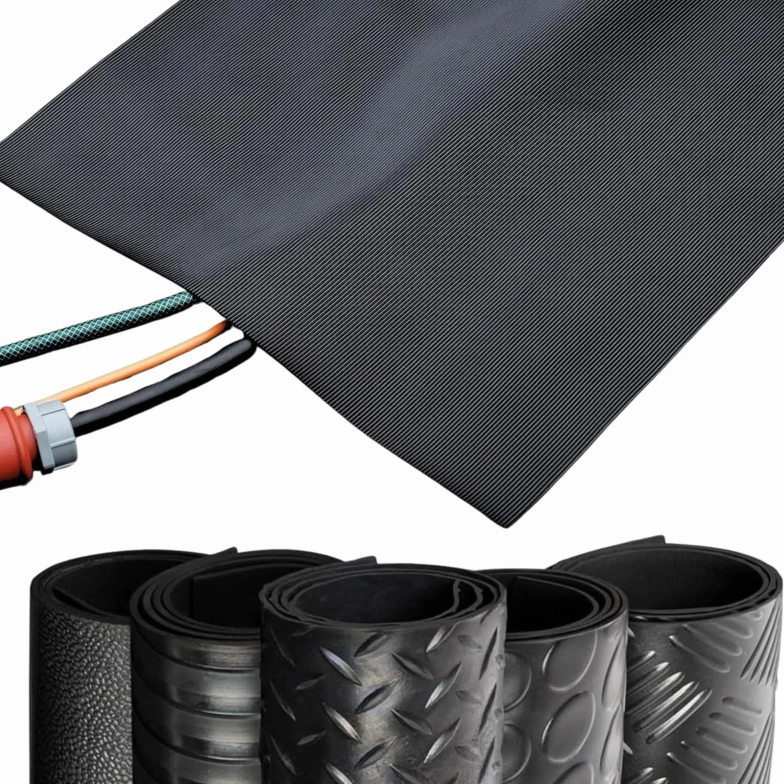 Tapis de Sol en Caoutchouc Antidérapant Imperméable Couvre-câbles 50 x 100 cm Noir
