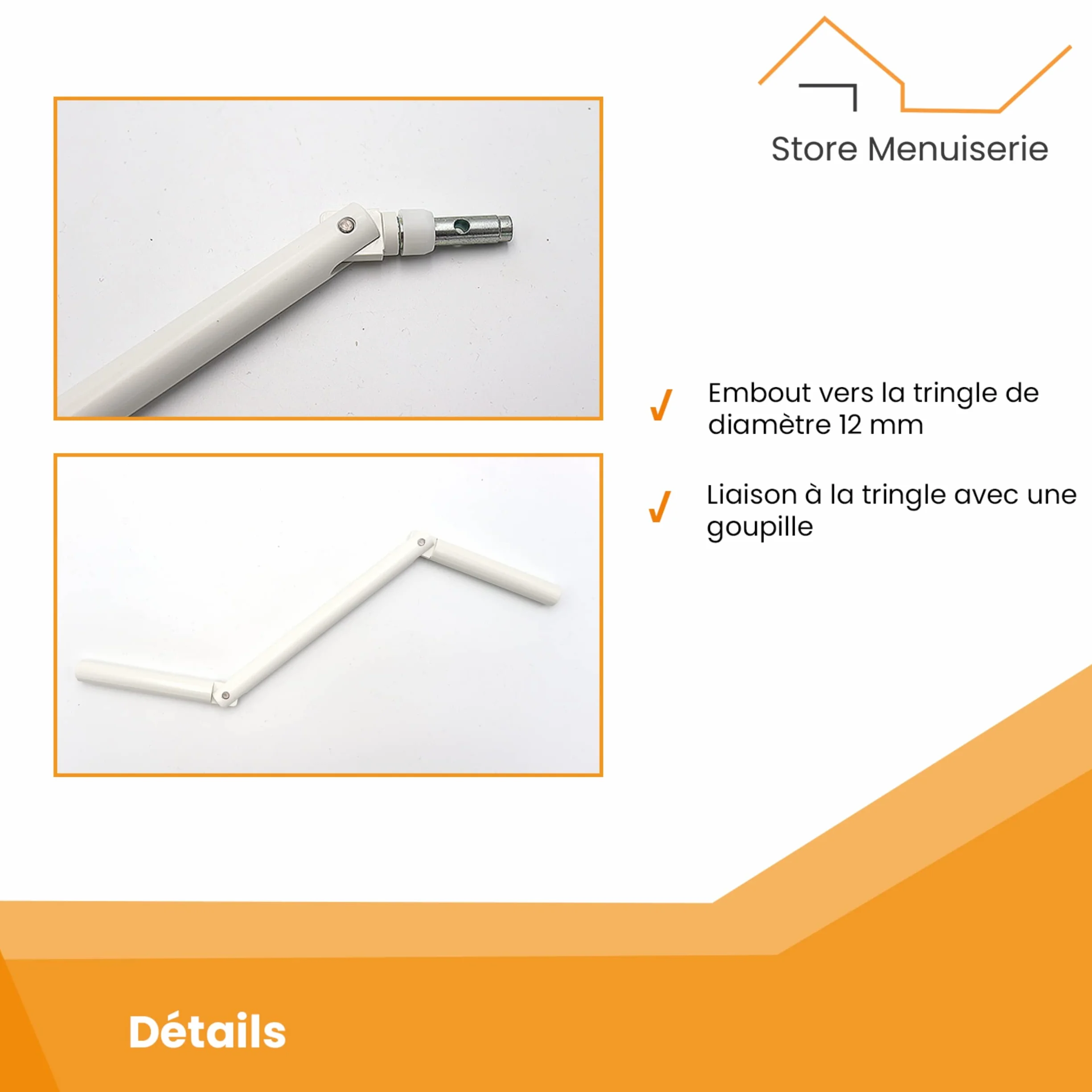 Poignée de manivelle blanche pour volet roulant 410 mm acier zingué aluminium inox