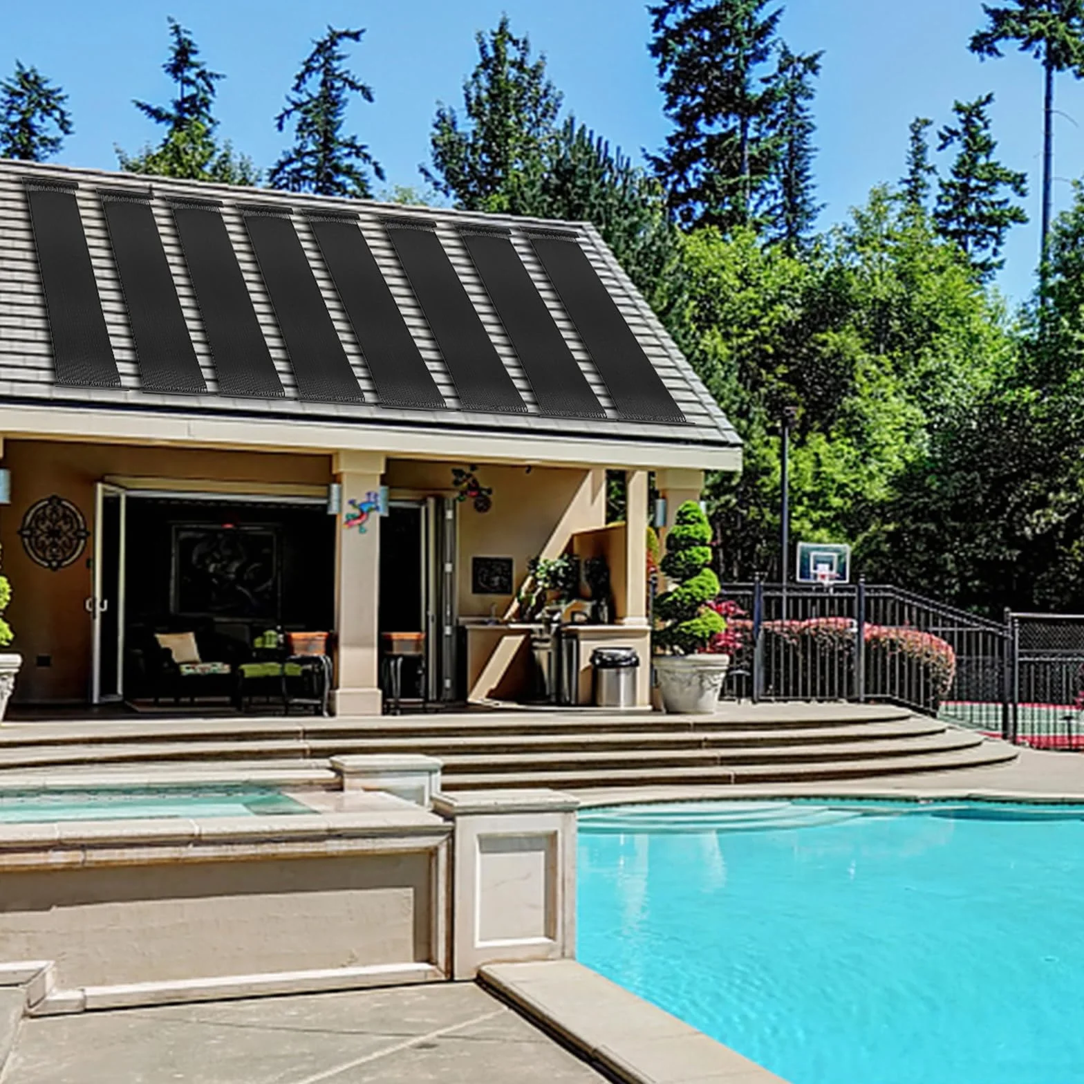 SOARS Réchauffeur Solaire, Lot de 2 Panneaux Solaire Piscine Hors Sol, Matériau PE de Qualité, Set d’Accessoires Complets, pour Piscine Jusqu’à 12000L d’Eau, Noir (3 x 0,75 m)