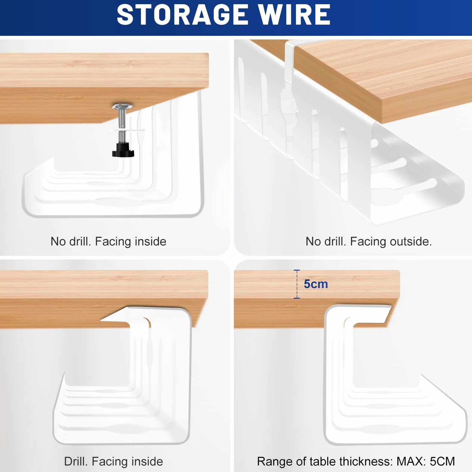 Lannvan 2-Pack Cable Management Set 40CM Blanc Chemins de Câbles sans perçage