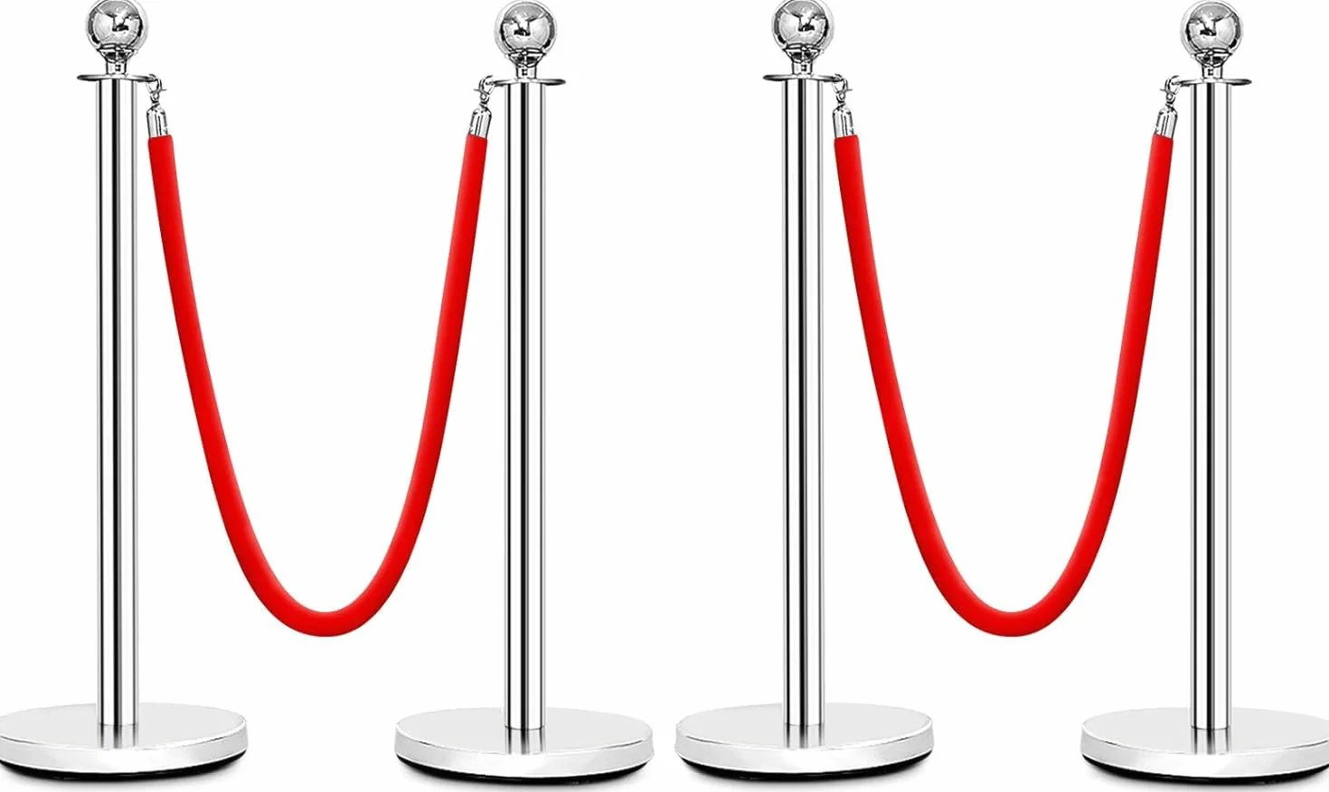 Poteaux de Guidage avec Corde en Velour Rouge 1,5 m, Barrière de Queue pour Contrôle de Foule, Base Creuse Argent