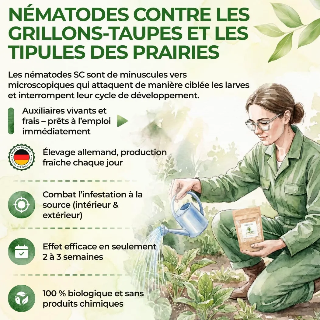GREEN GUARDIA Super Nématodes SC contre les grillades de taupes, les becs des prairies et les terres extérieures – 200 millions (400 m²) – Produit biologique pour lutter efficacement contre les