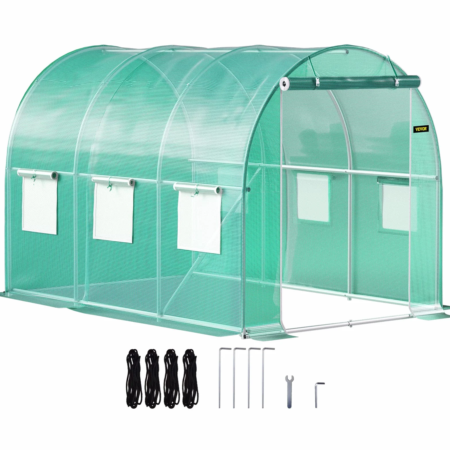 VEVOR Serre Tunnel Jardin 3x2,1x2,1 m Tente Abri Plantes Cadre en Acier Galvanisé Couverture Étanche en PE 1 Poutre Supérieure 2 Poteaux Diagonaux 1 Porte 6 Fenêtres pour Cultiver Légumes Fleurs Vert