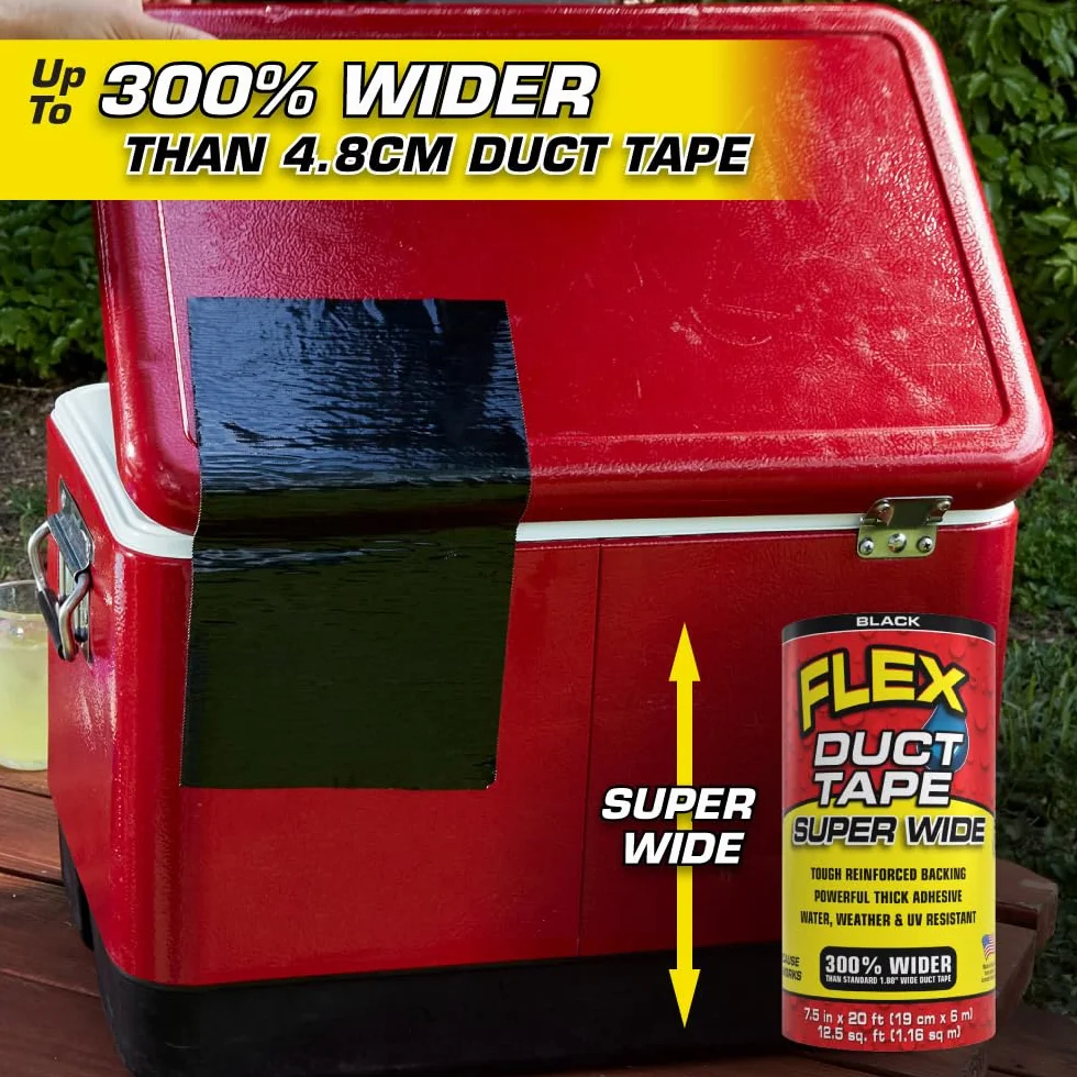 Flex Ruban adhésif super large 2,1 cm x 6,1 m noir résistant à l'eau aux intempéries et aux UV déchirable sans résidu