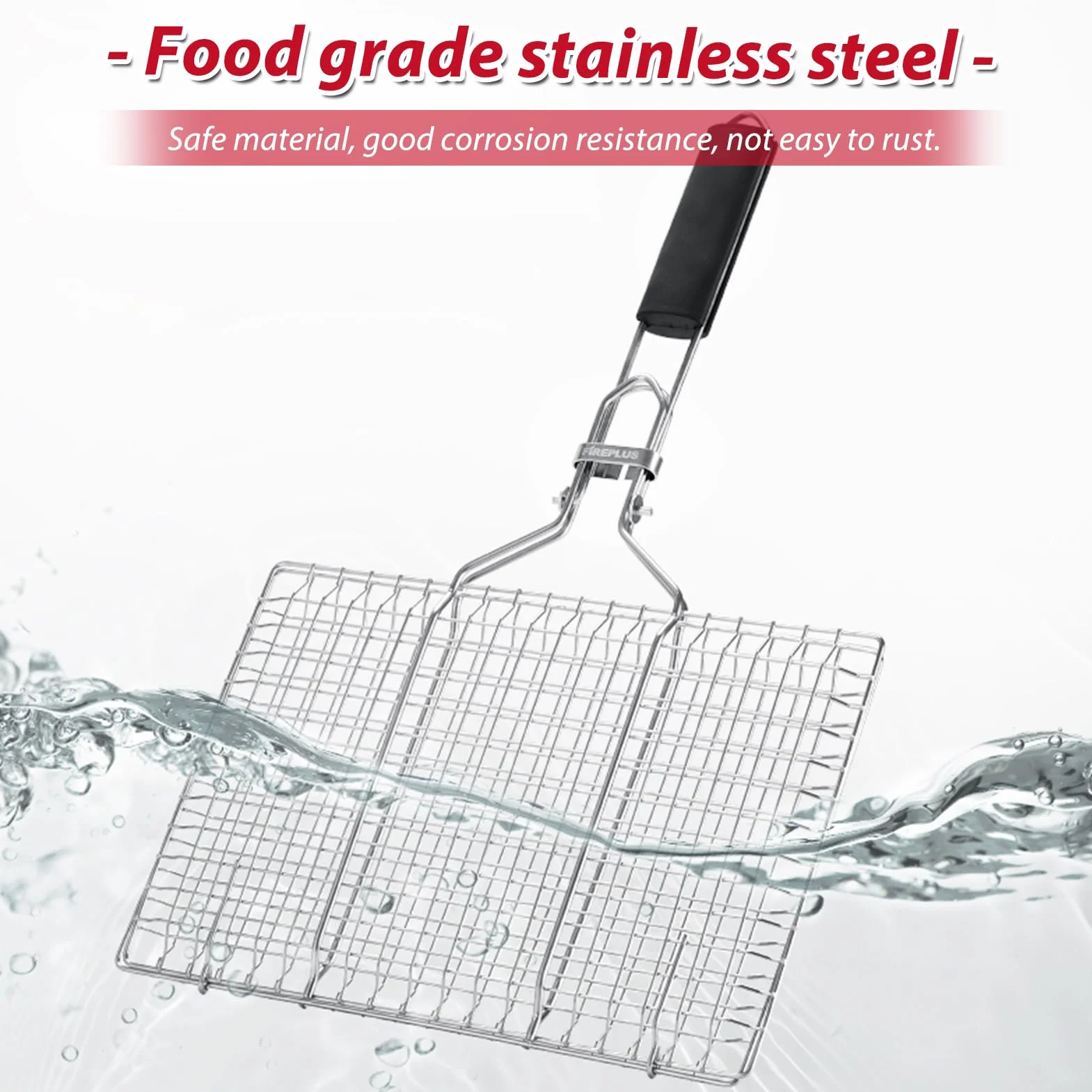 PNOOFR Panier Grille pour Barbecue, Grille Barbecue, Plat Cuisson Barbecue en Acier Inoxydable avec poignée, Support de Barbecue Portable pour l'extérieur avec Brosse à Badigeonner