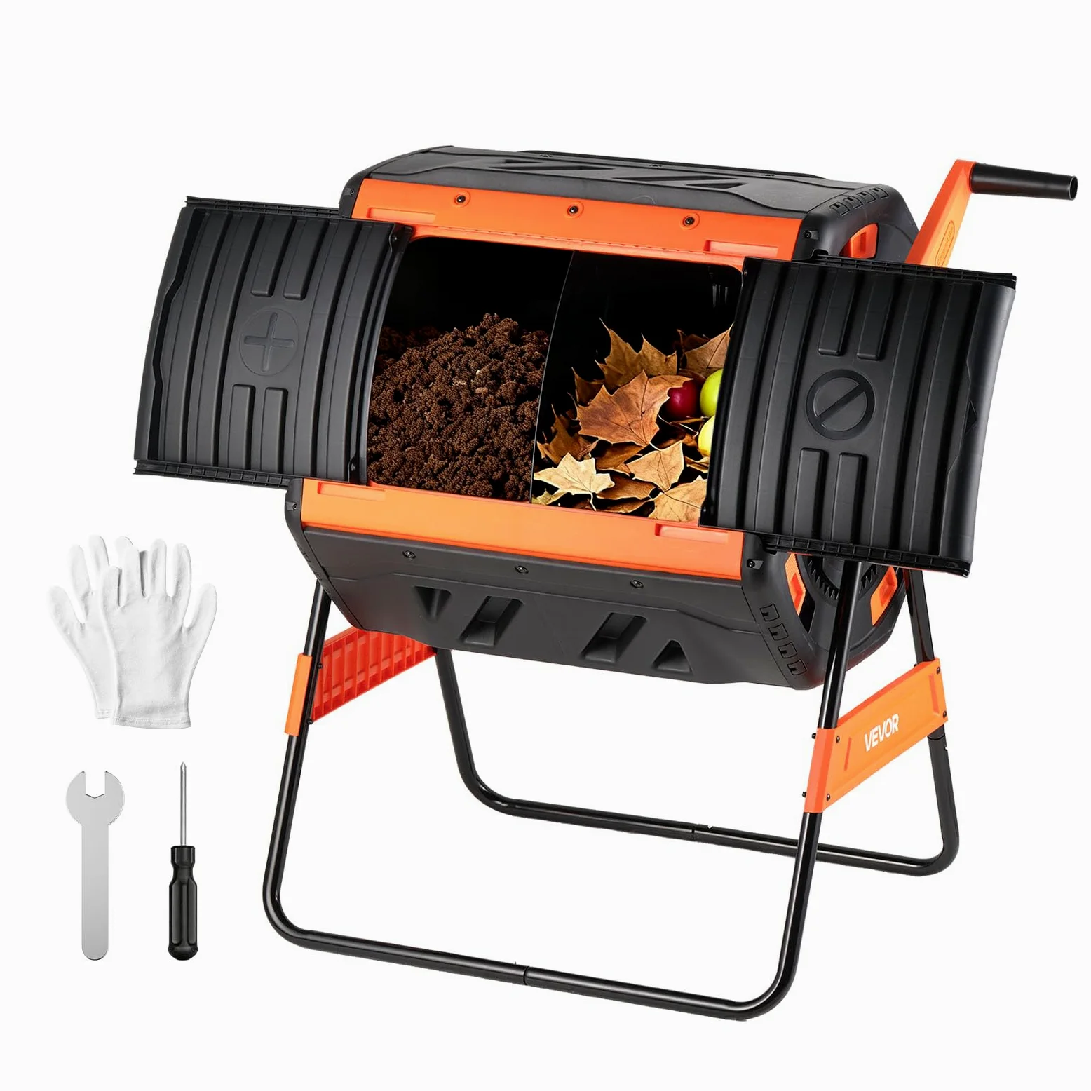 VEVOR Composteur de Jardin Rotatif, Bac à Compost Capacité 200 L à Double Chambre, pour Compostage des Déchets Cuisine Jardinier Extérieur, en PP, avec 2 Portes Coulissantes et Système d'Aération