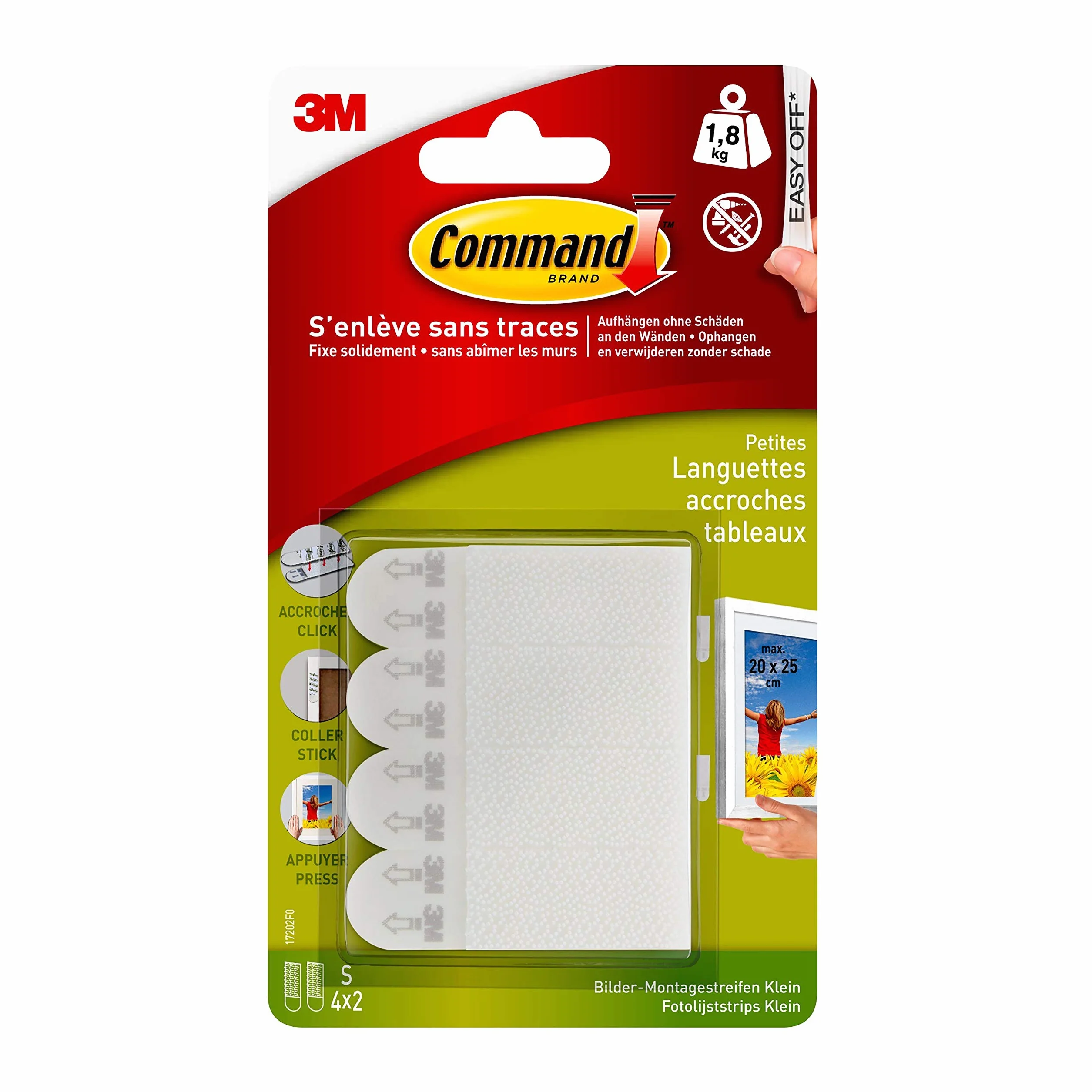 Command Bandes Adhésives Blanches pour Suspension sans Dommage, Lot de 4 - Petites Photos, Posters, Cadres et Miroirs