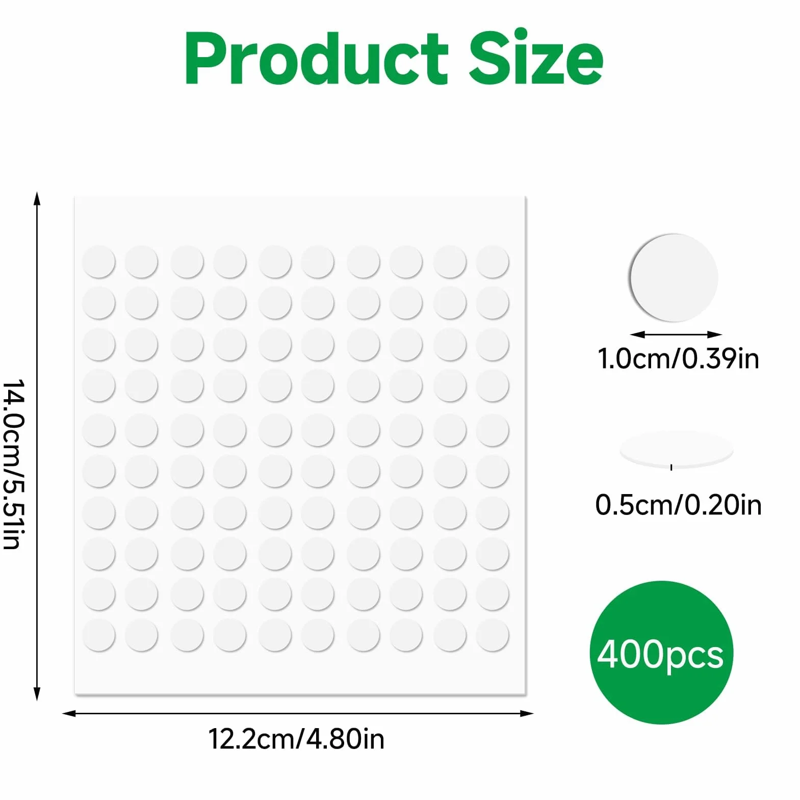 Pastille Double Face Transparent 10 mm 400 Pièces Adhésif Autocollant Rond