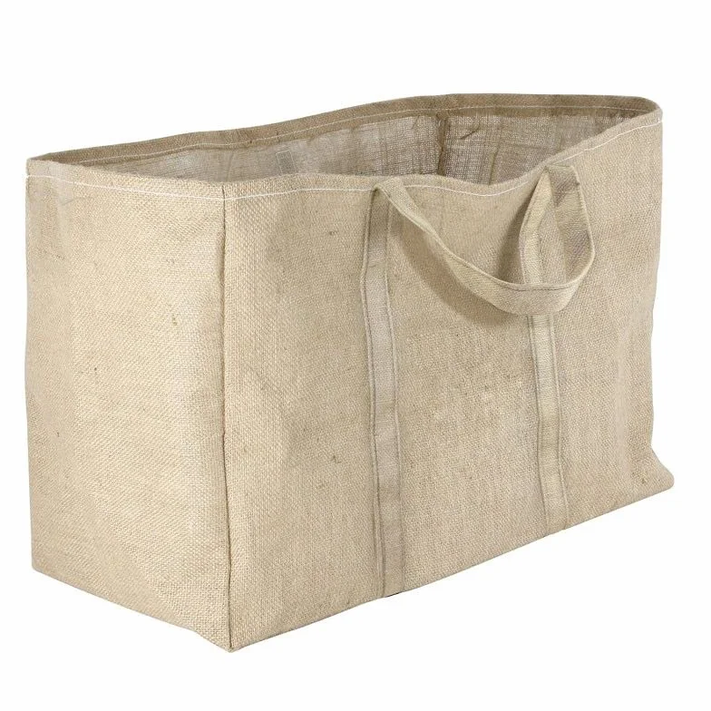 Sac à bûches marron en toile de jute plastifié 30x60x40cm