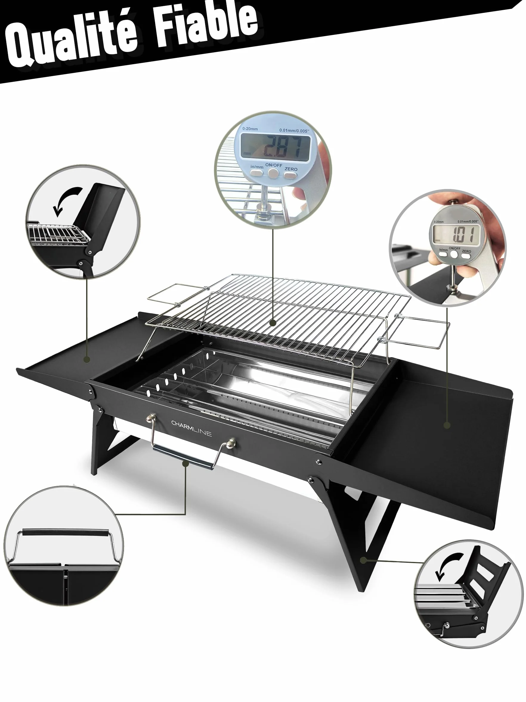 Charmline 47 x 34 cm Barbecue Portable, Gril à Charbon Compact pour 3 à 5 Personnes, Gril à Barbecue pour le Camping, les Pique-Niques, les Jardins et les Fêtes de Plage, Noir