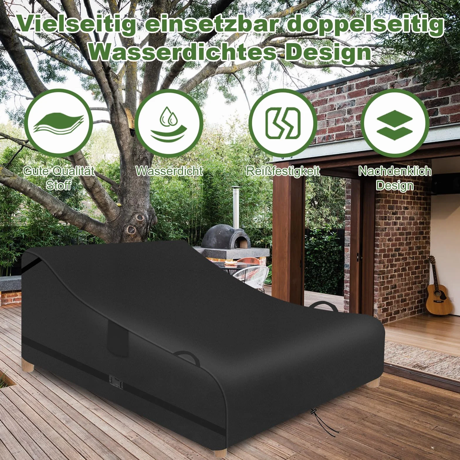 Housse de Protection pour Chaise Longue de Terrasse 210 x 160 x 75 cm Noir Oxford 600D