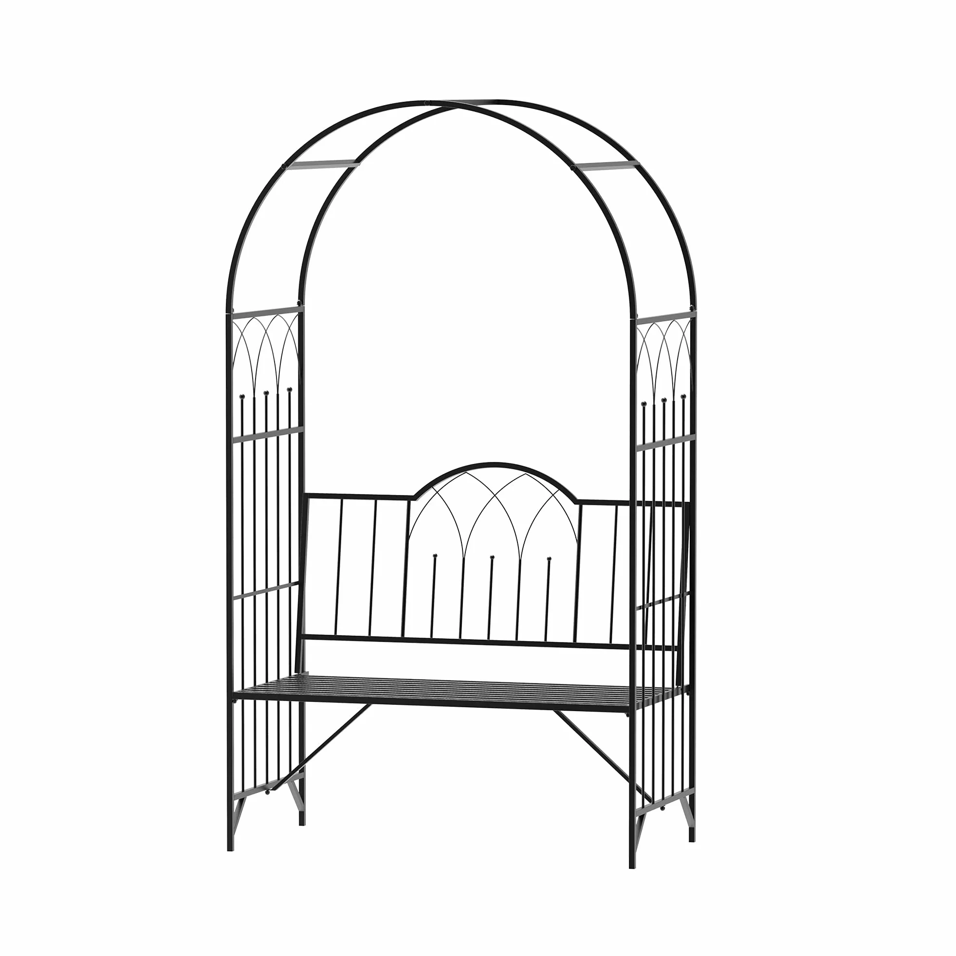 Outsunny Arche à rosiers Banc de Jardin 2 Places 2 en 1 dim. 115L x 59l x 203H cm métal époxy Noir