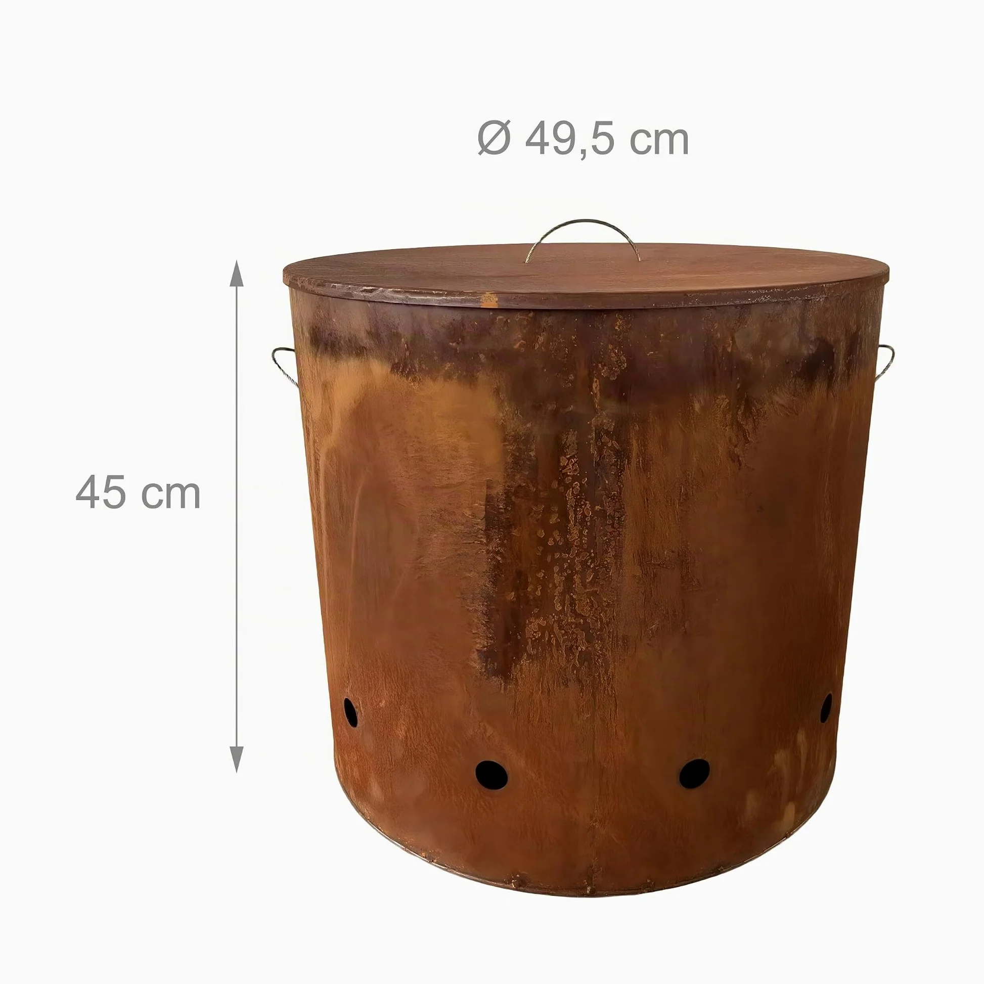 Relaxdays Tonneau à feu en Acier Corten, Aspect rouillé, H45xD49,5cm, brasero avec Couvercle, Brun rougeâtre XL