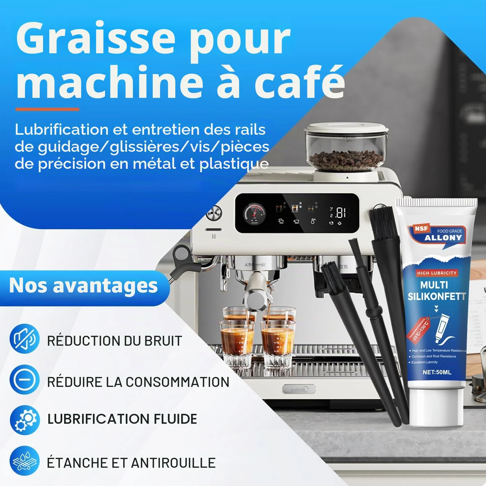 ALLONY Graisse Alimentaire Machine à Café 50ml, Graisse Silicone pour Joints et Joints Toriques