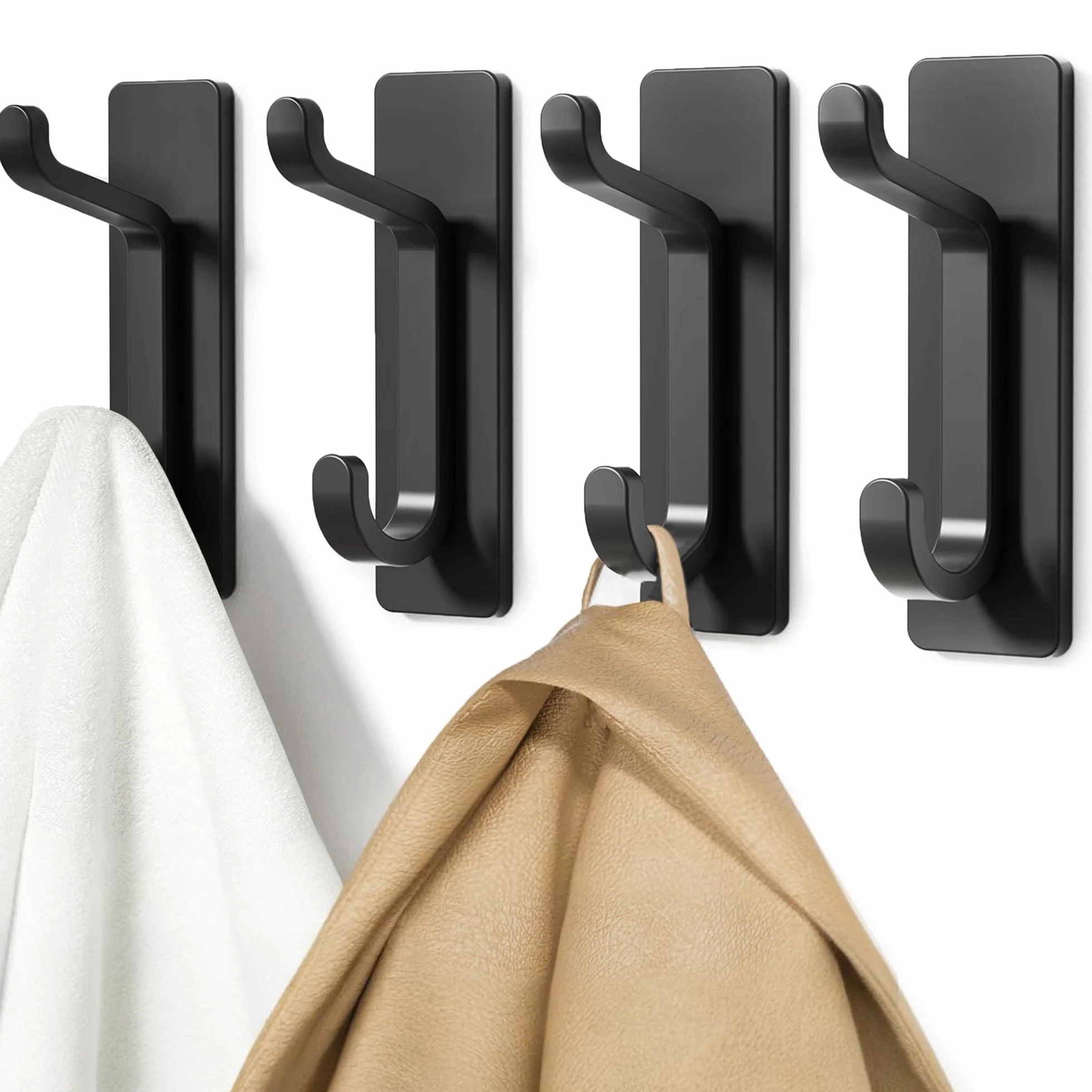Pickpiff Porte Serviette Adhésif Mural Salle de Bain, Accroche Torchon Cuisine, Sans Percer, Etanche, Antirouille, Noir, 4 Pièces