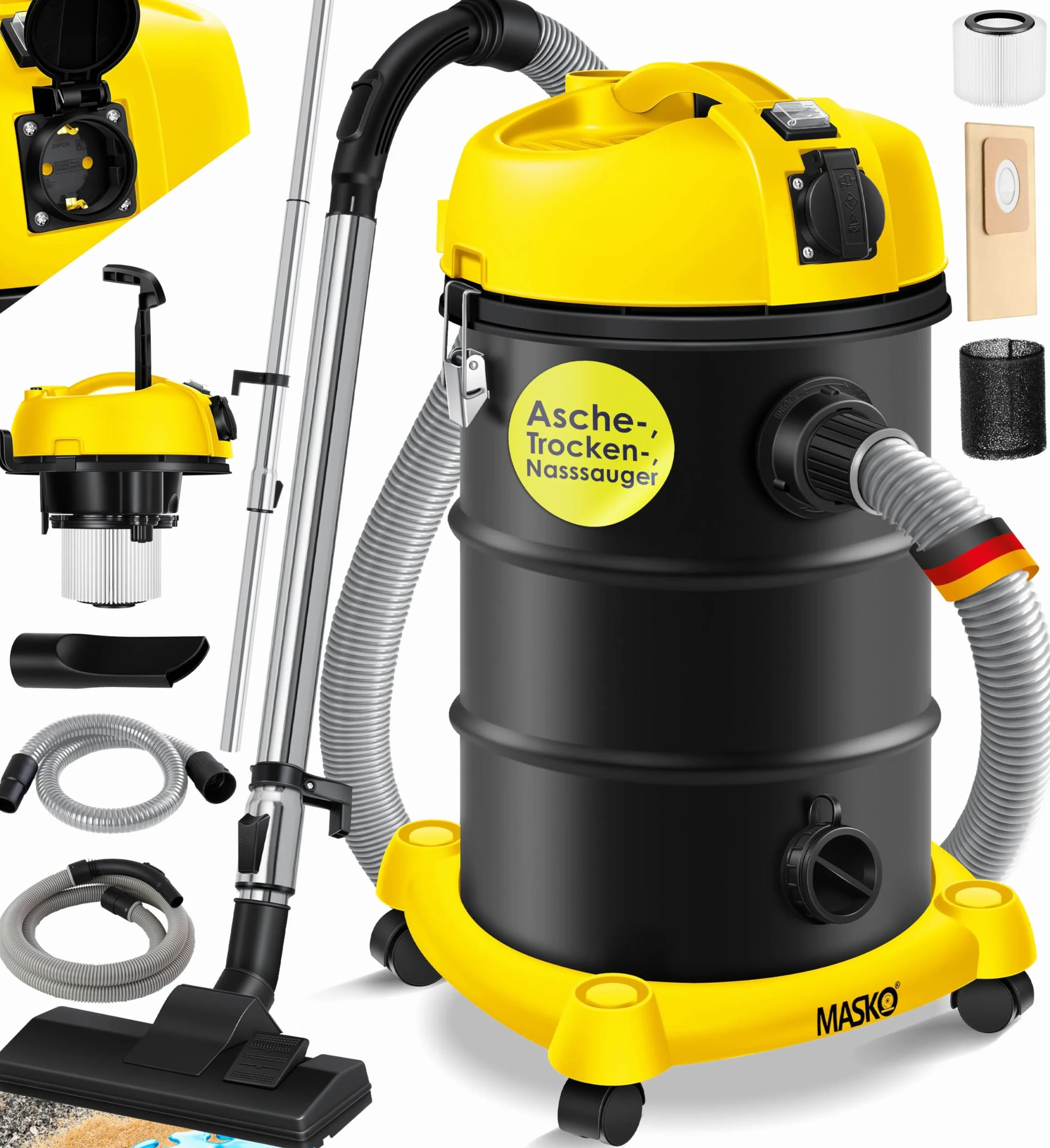 Masko Aspirateur Industriel 6IN1 2300 W Eau et Poussière Soufflage Sec Humide