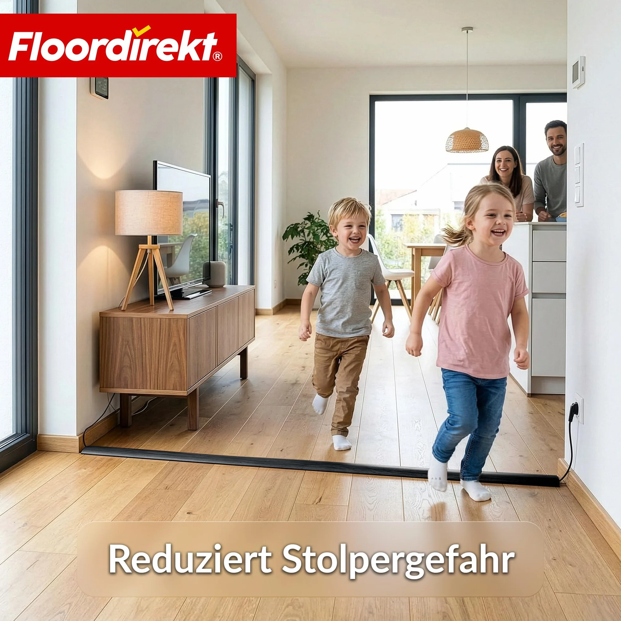 Floordirekt Cable Guard Gaine de protection anti-trébuchement pour sol 1,8 m protection 2 câbles Noir