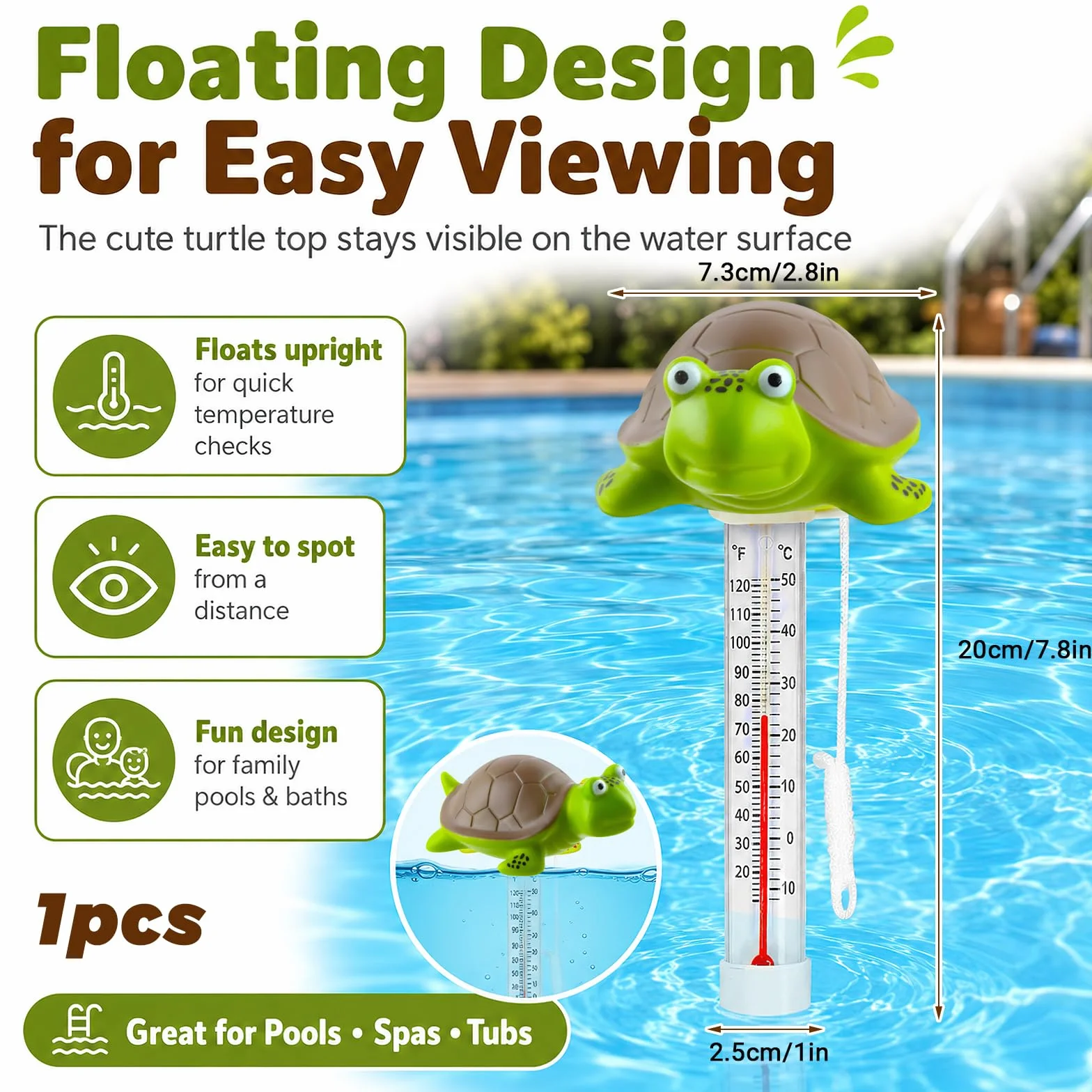 Thermomètre Piscine Flottant Cartoon Double Échelle °C/°F -10 à 50°C 20 cm