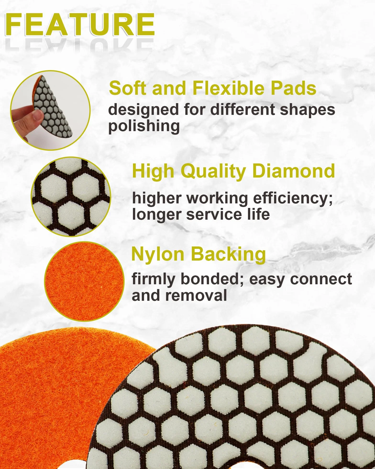 Disque Diamant Polissage 4" 100mm 8 Pièces Grain 50 100 200 400 800 M14 Support Pads pour Granit Marbre Pierre Meuleuse D'angle