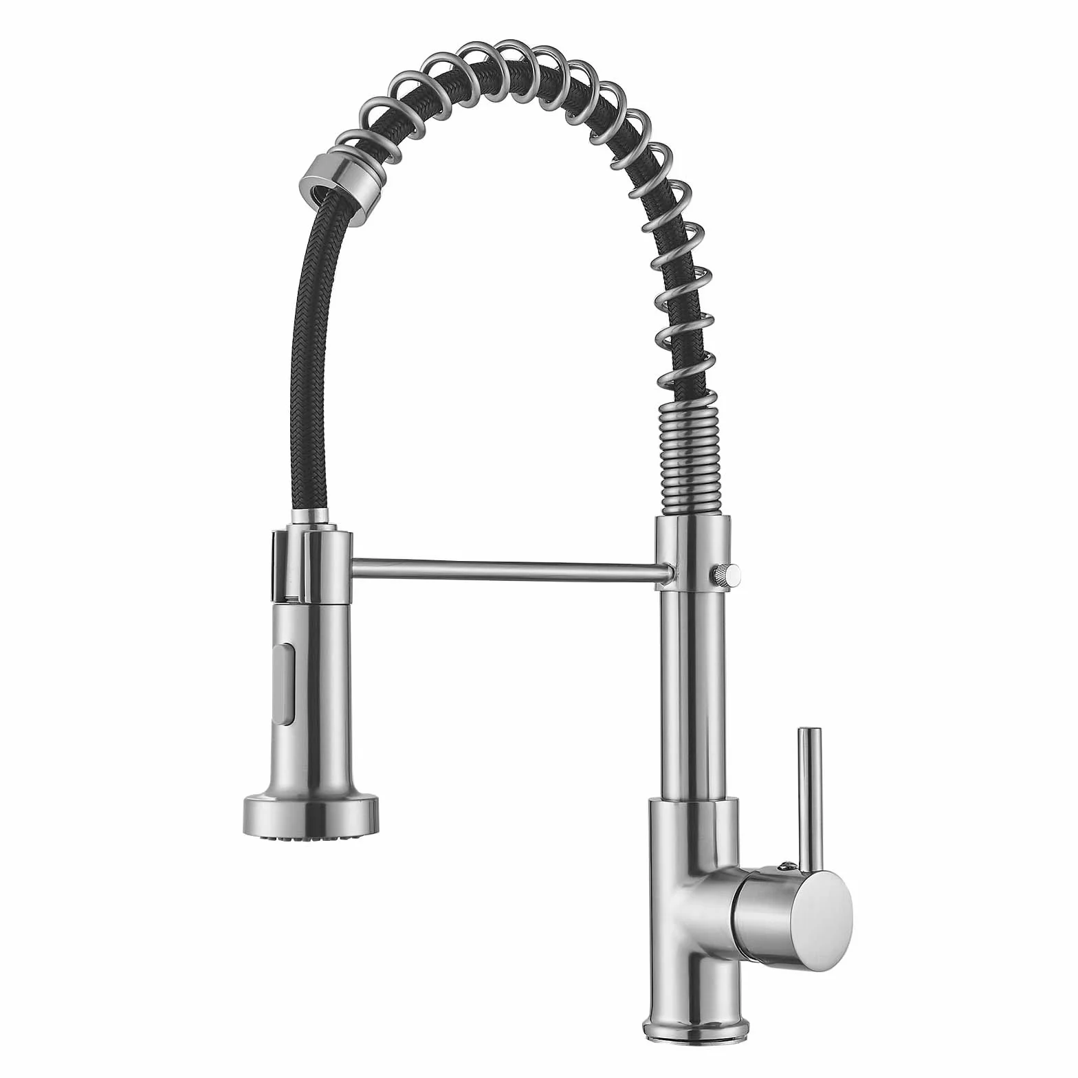 JUNSHENG Robinet de cuisine extractible, mélangeur acier inoxydable haute pression pivotant 360°, nickel brossé