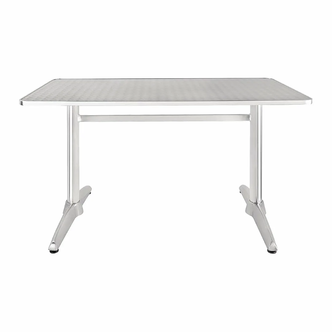 Bolero Table rectangulaire alu avec plateau inox et rebord alu 1200x600mm, gris, plateau en acier inoxydable et base en aluminium, taille: 750 (H) x 1200 (L) x 600 (P) mm, U432