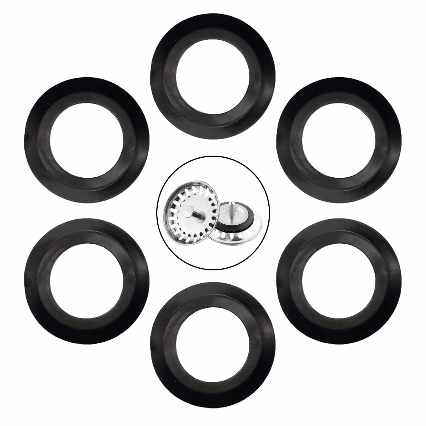 Joint D'Évier de Cuisine 6 PCS, Joint en élastomère pour paniers filtrants Ø 54 mm, Ø 32 mm, Noir