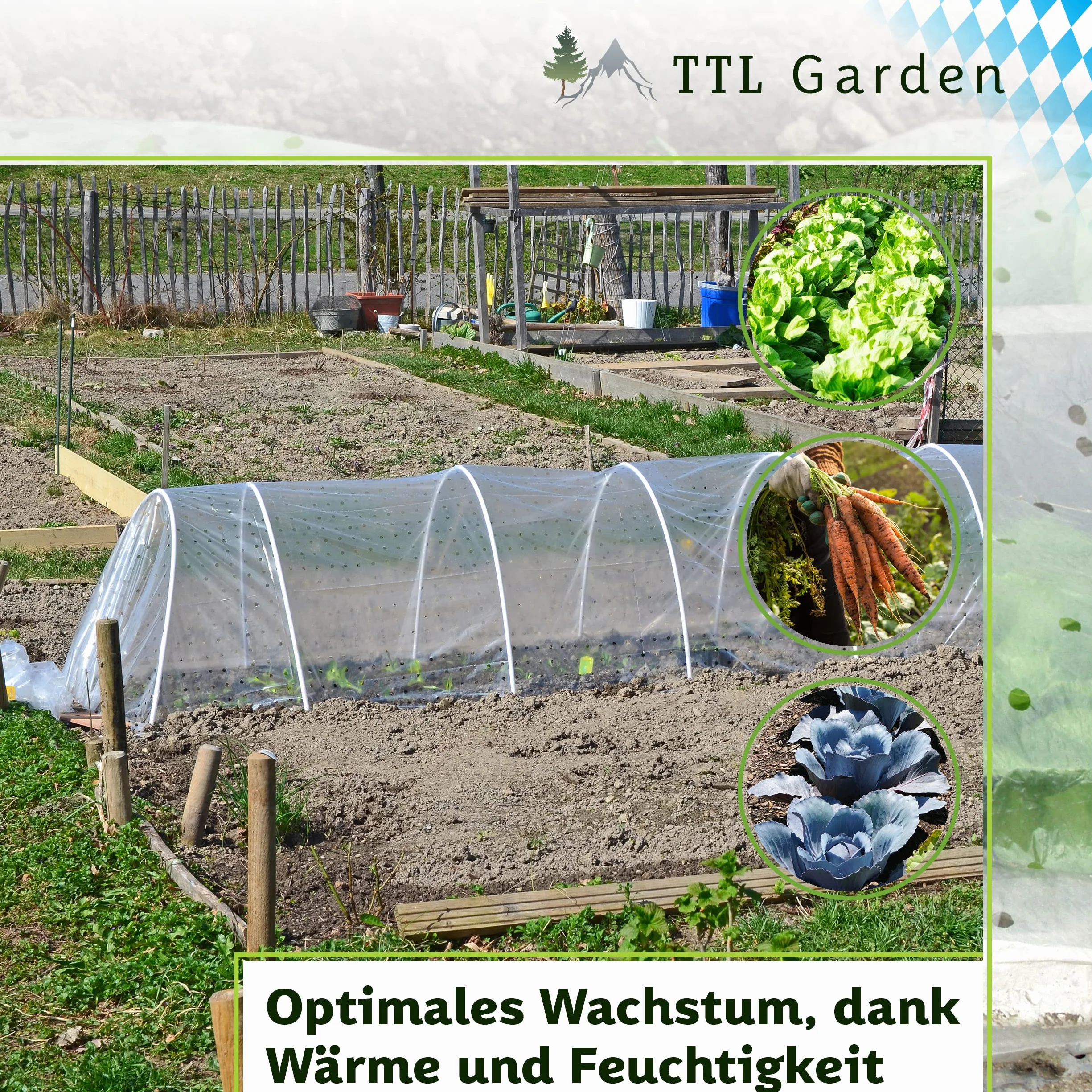 TTL GARDEN Quick&Easy Tunnel en film plastique 300 x 45 x 30 cm avec film polyéthylène – Tunnel en film plastique de 3 m immédiatement utilisable avec cordon 7 arcs de tunnels, pour plate-bande